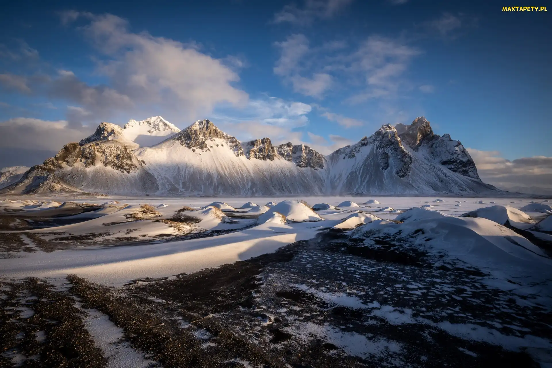 Góra Vestrahorn, Zima, Islandia, Śnieg