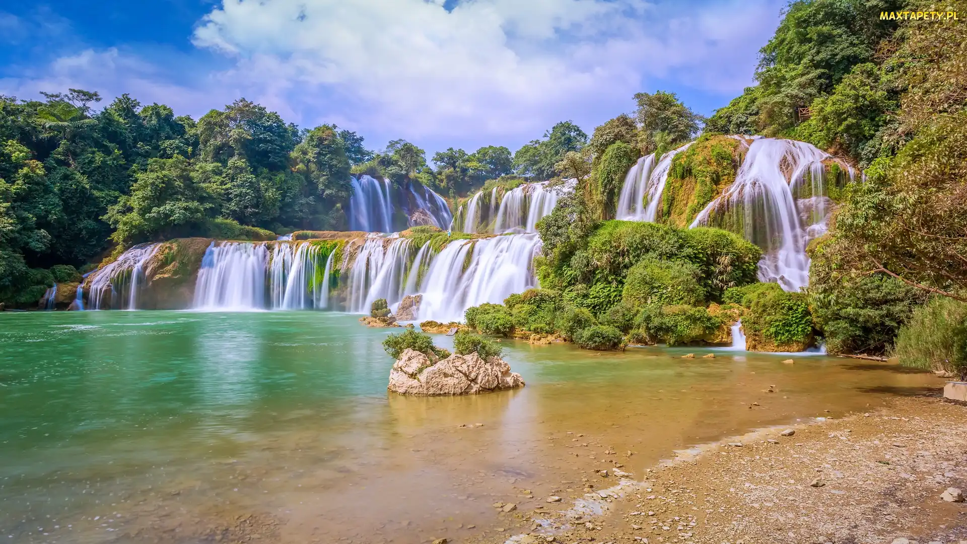Wietnam, Cao Bang, Ban Gioc Waterfall, Wodospad, Jezioro, Rzeka