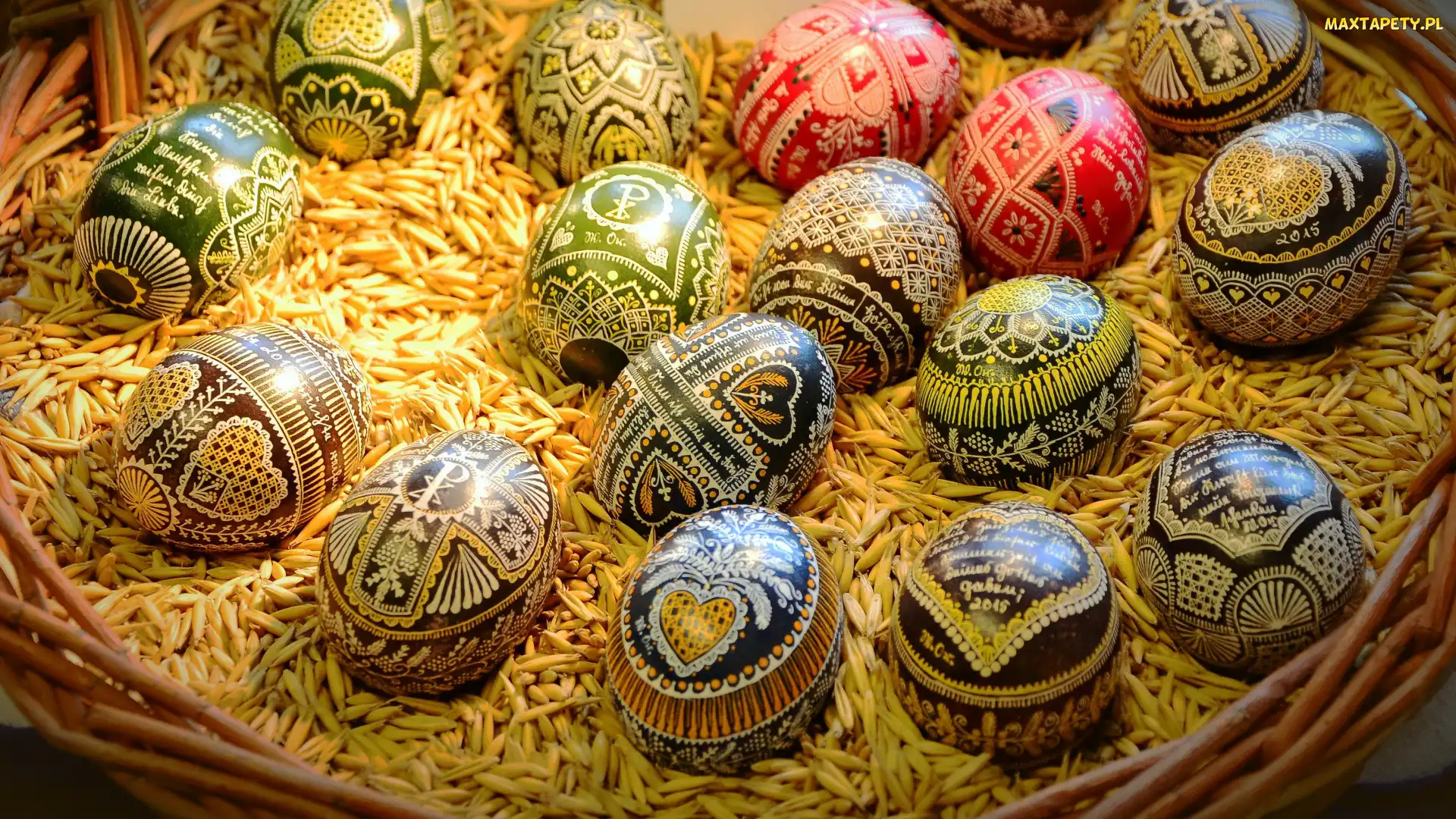 Jajka, Koszyk, Ziarno, Pisanki, Wielkanoc