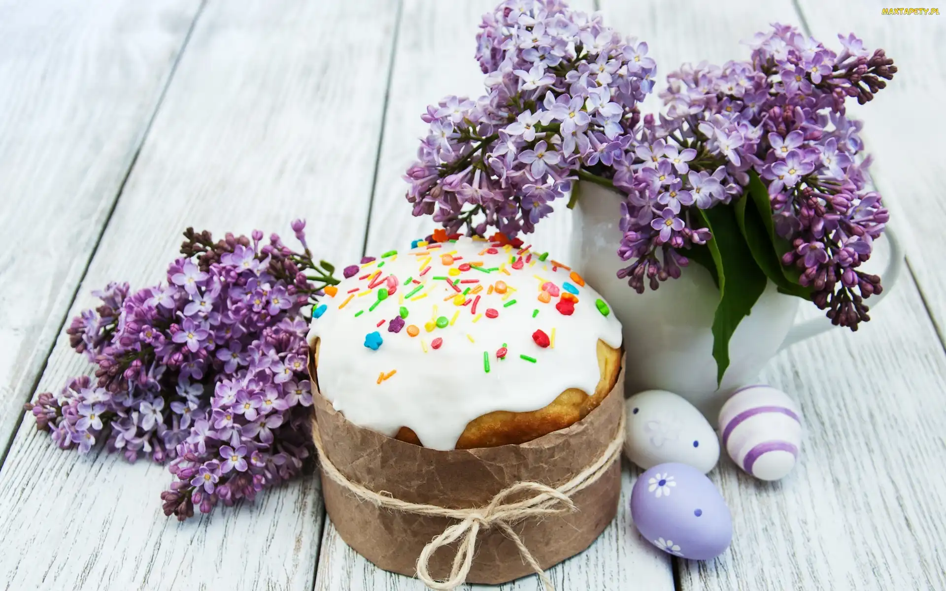 Babka, Pisanki, Wielkanoc, Ciasto, Bez, Kompozycja, Fioletowy