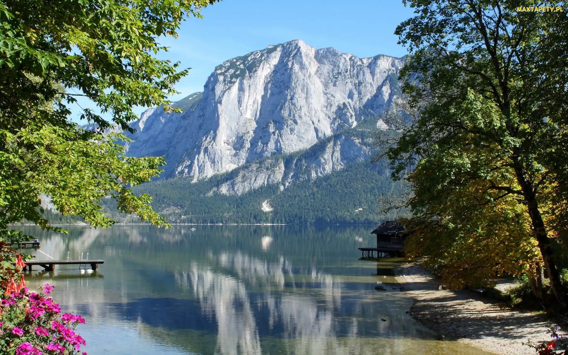 Alpy, Góry, Styria, Drzewa, Altaussee, Austria, Jezioro