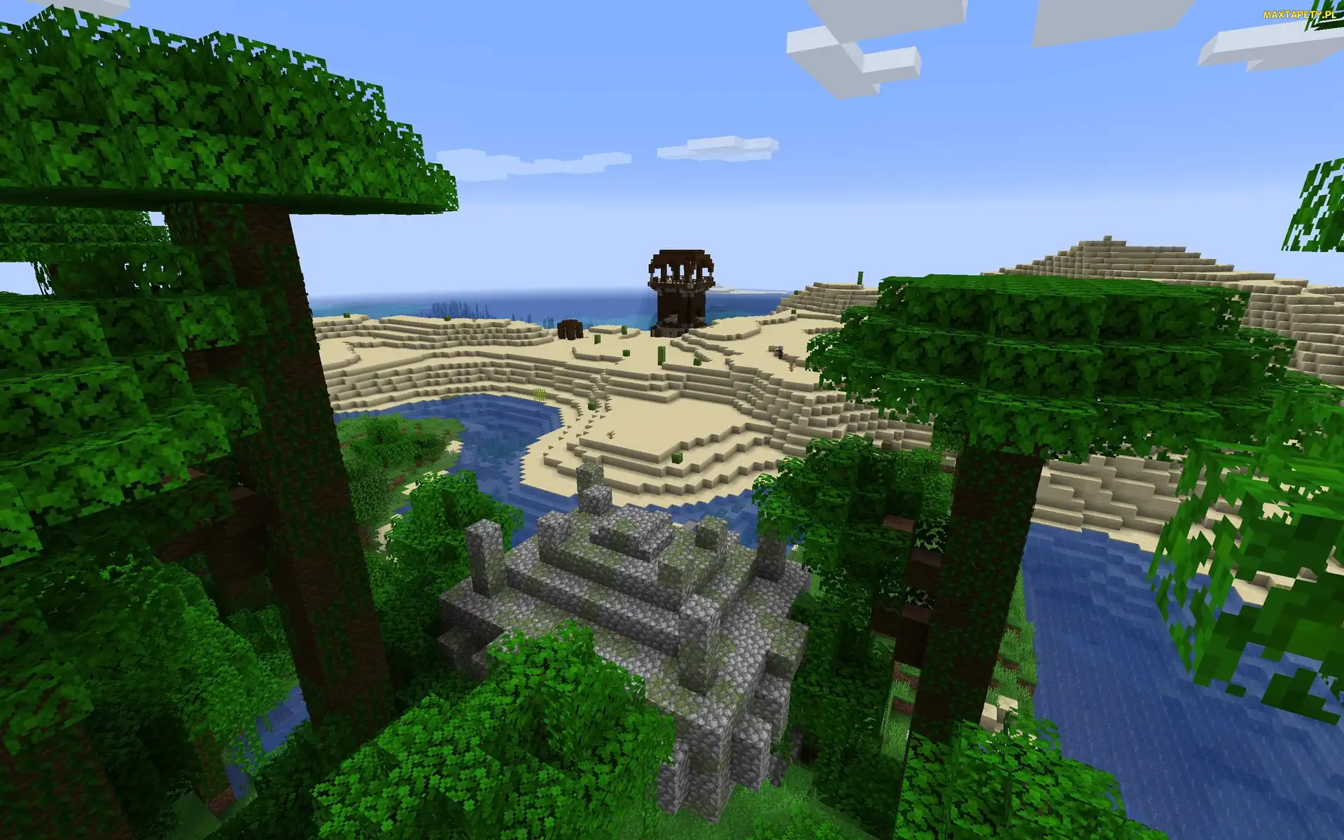 Gra, Minecraft, Posterunek złosadniczy, Wieża, Pillager Outpost, Rzeka
