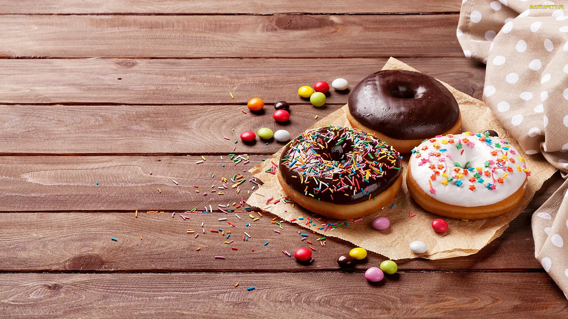 Ścierka, Cukierki, Donuty, Deski, Kolorowe, Pączki, Papier