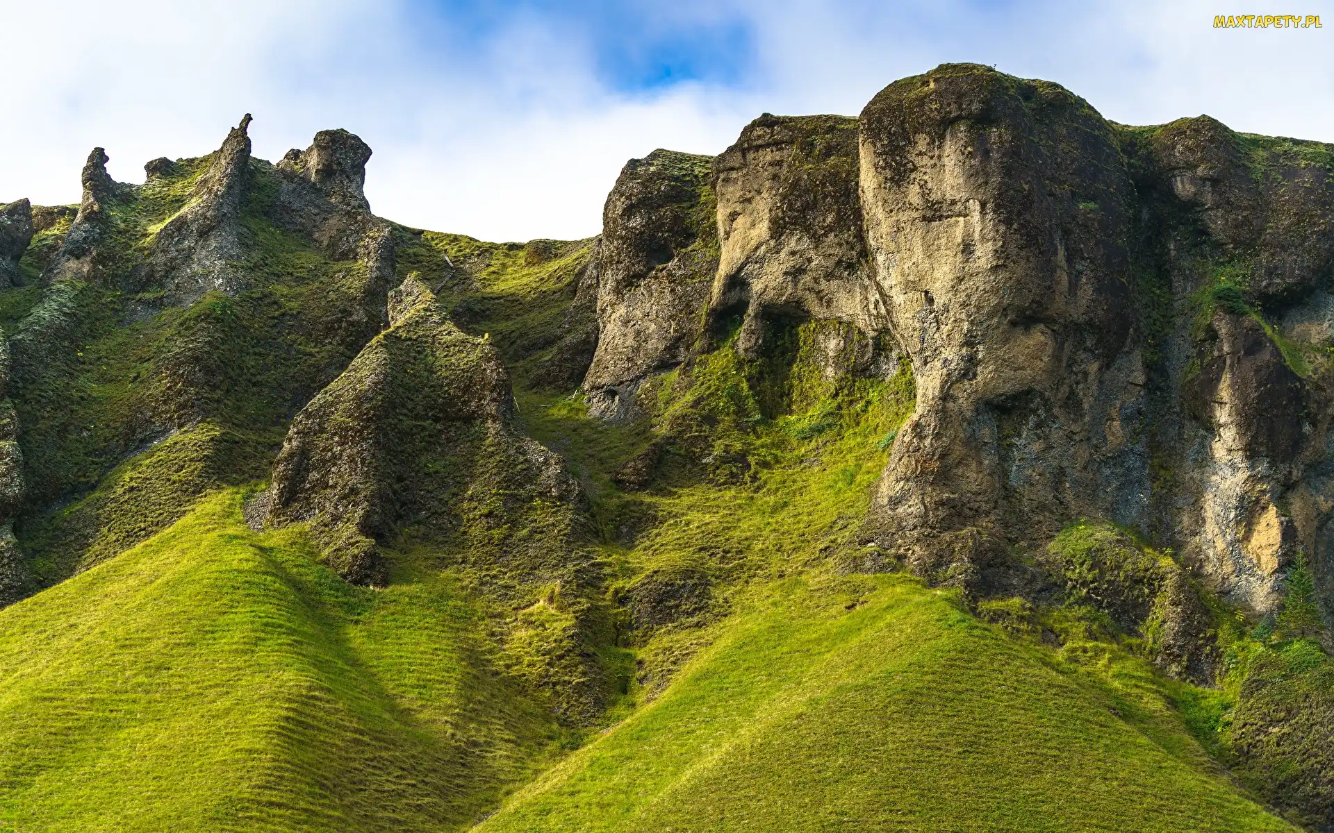 Góry, Zbocza, Zielone, Skały, Islandia
