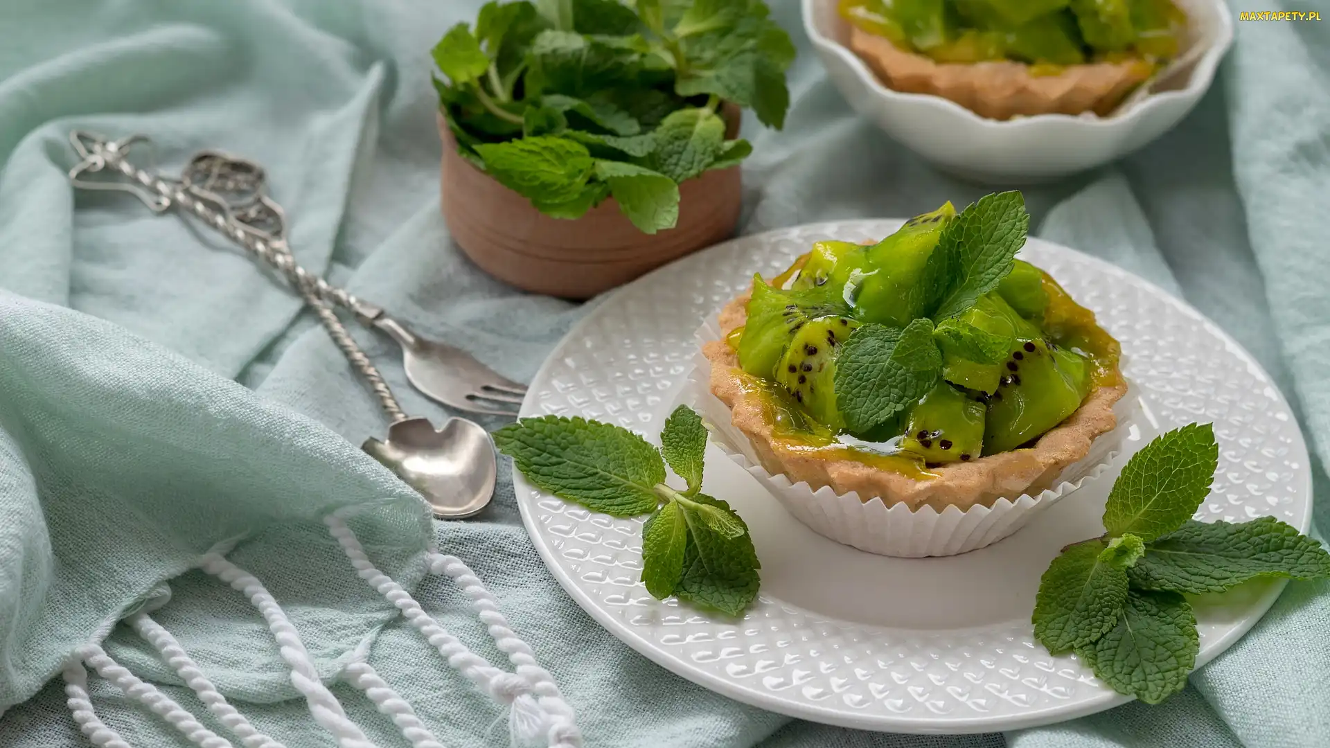 Materiał, Łyżeczka, Kiwi, Babeczki, Mięta, Widelec