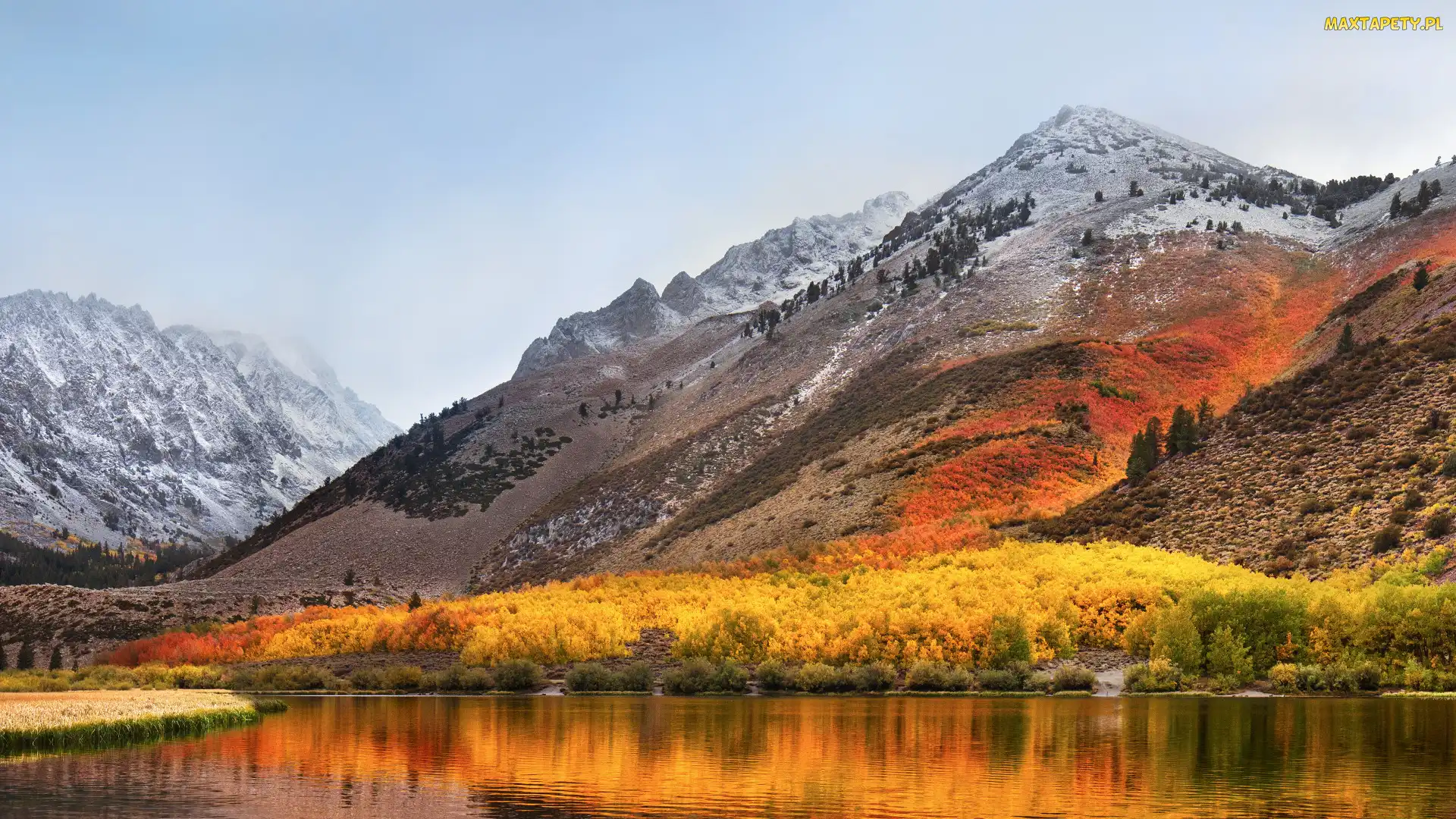Jesień, Kalifornia, Jezioro, Stany Zjednoczone, North Lake, Chmury, Eastern Sierra, Góry, Drzewa