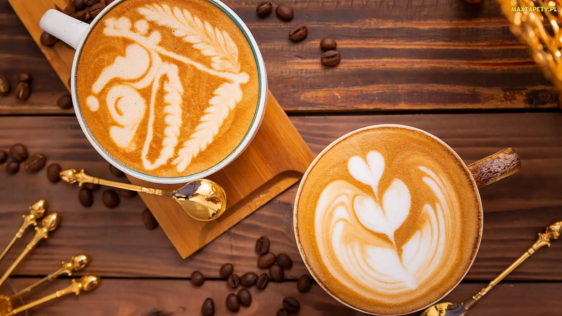 Kubki, Łyżeczki, Deska, Cappuccino, Kawa