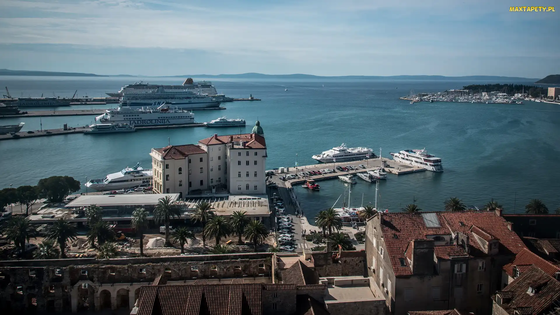 Morze, Statki pasażerskie, Chorwacja, Domy, Split, Terminal