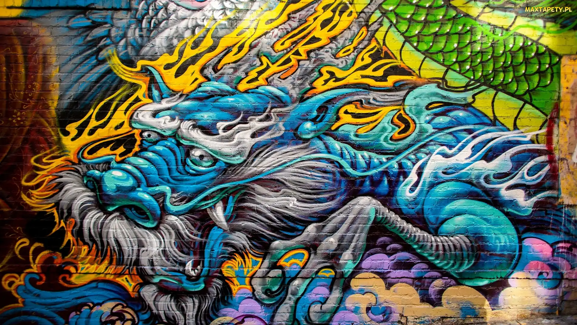 Smok, Street art, Ściana