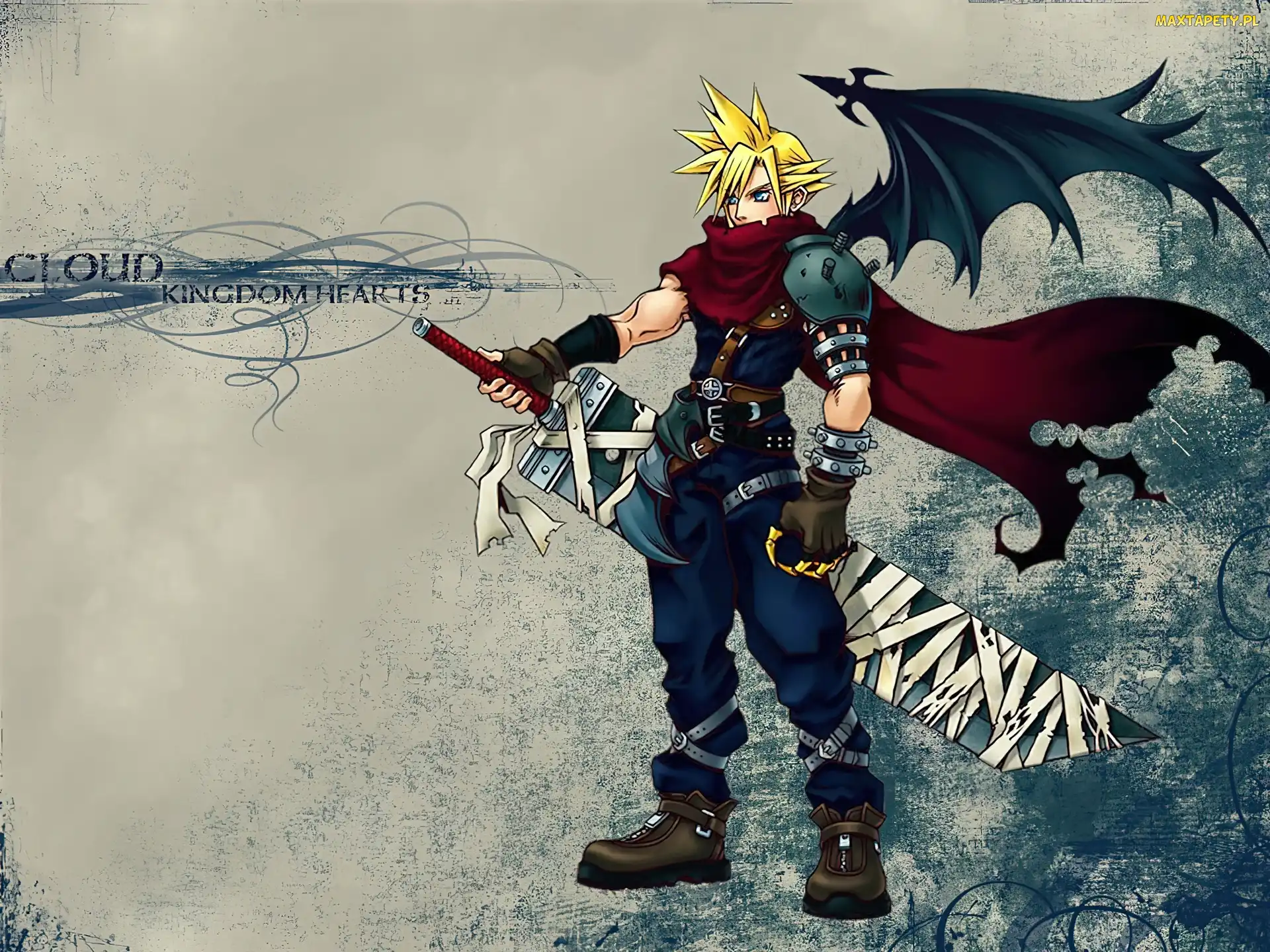 miecz, broń, postać, Kingdom Hearts, mężczyzna, skrzydła