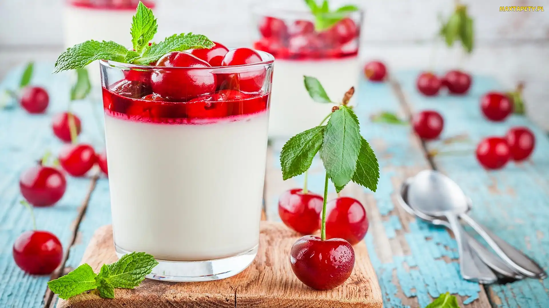 Wiśnie, Szklanka, Deser, Panna cotta