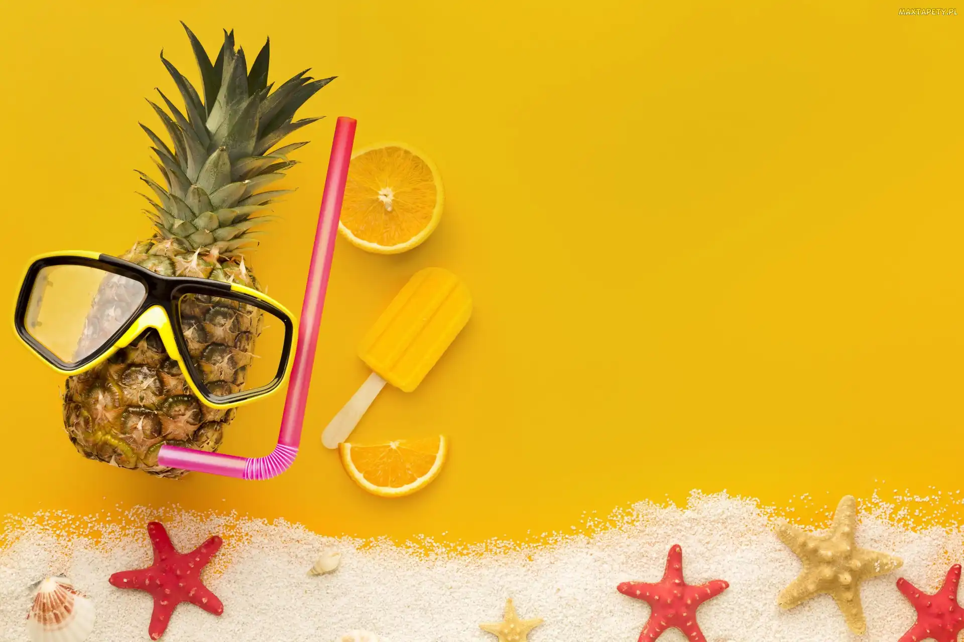 Kompozycja, Muszelki, Ananas, Piasek, Lody, Rozgwiazdy
