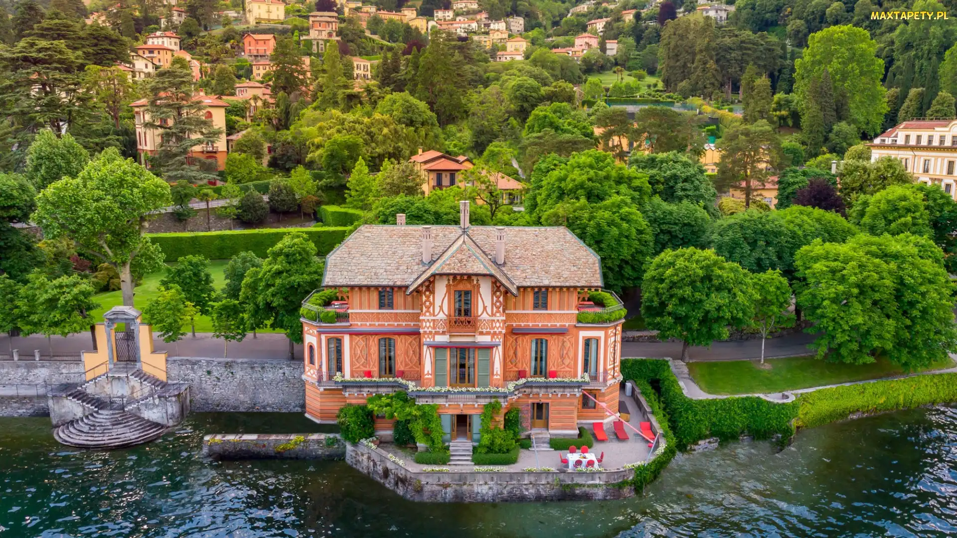 Włochy, Villa Cima, Jezioro Como, Drzewa, Dom, Hotel