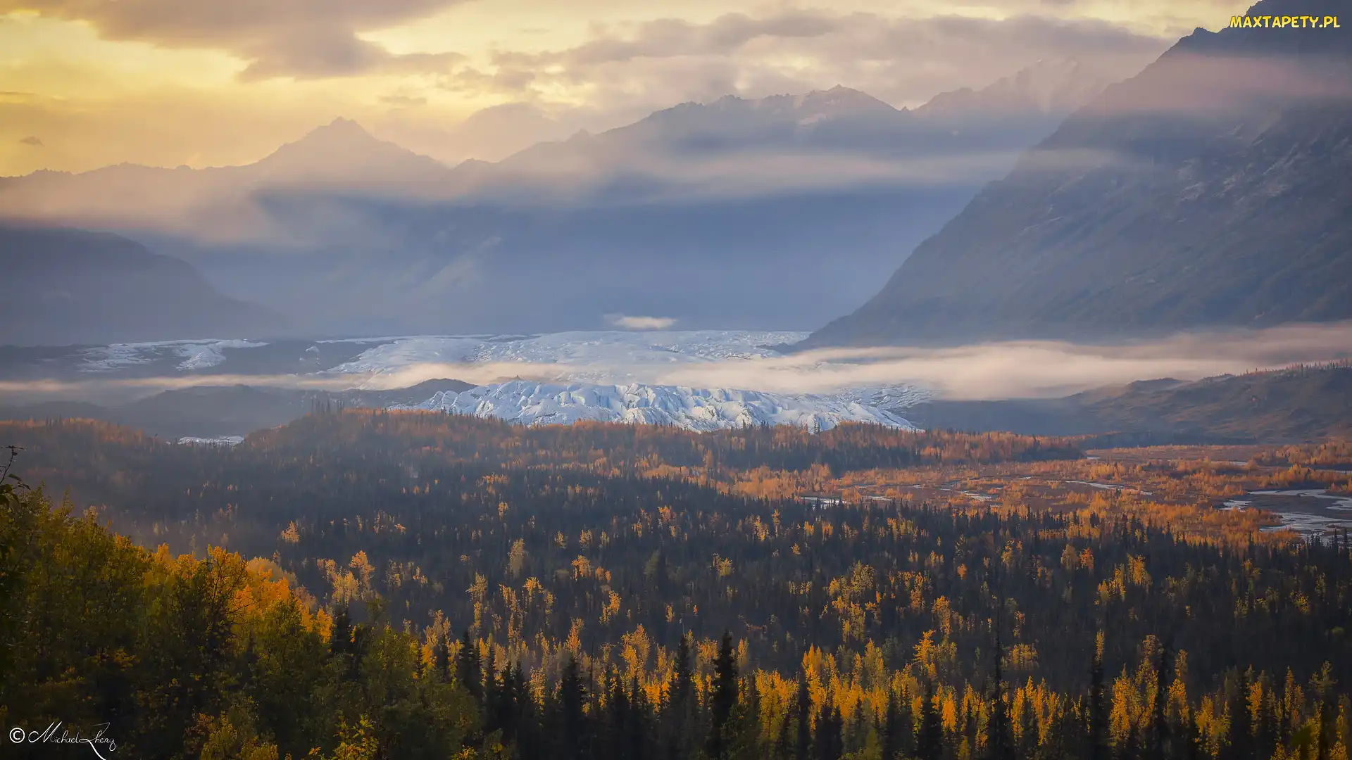 Alaska, Drzewa, Góry, Stany Zjednoczone, Jesienne, Lodowiec Matanuska, Lasy