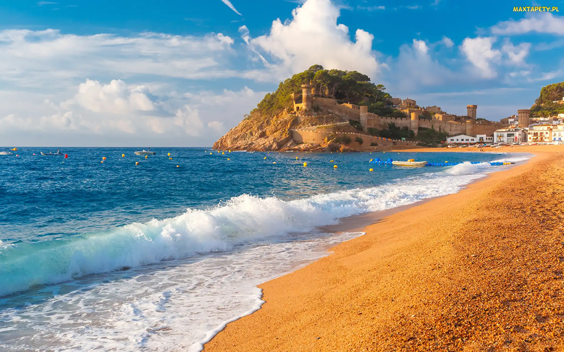 Hiszpania, Morze, La Vila Vella, Fale, Plaża, Mury, Katalonia, Prowincja Girona, Tossa de Mar