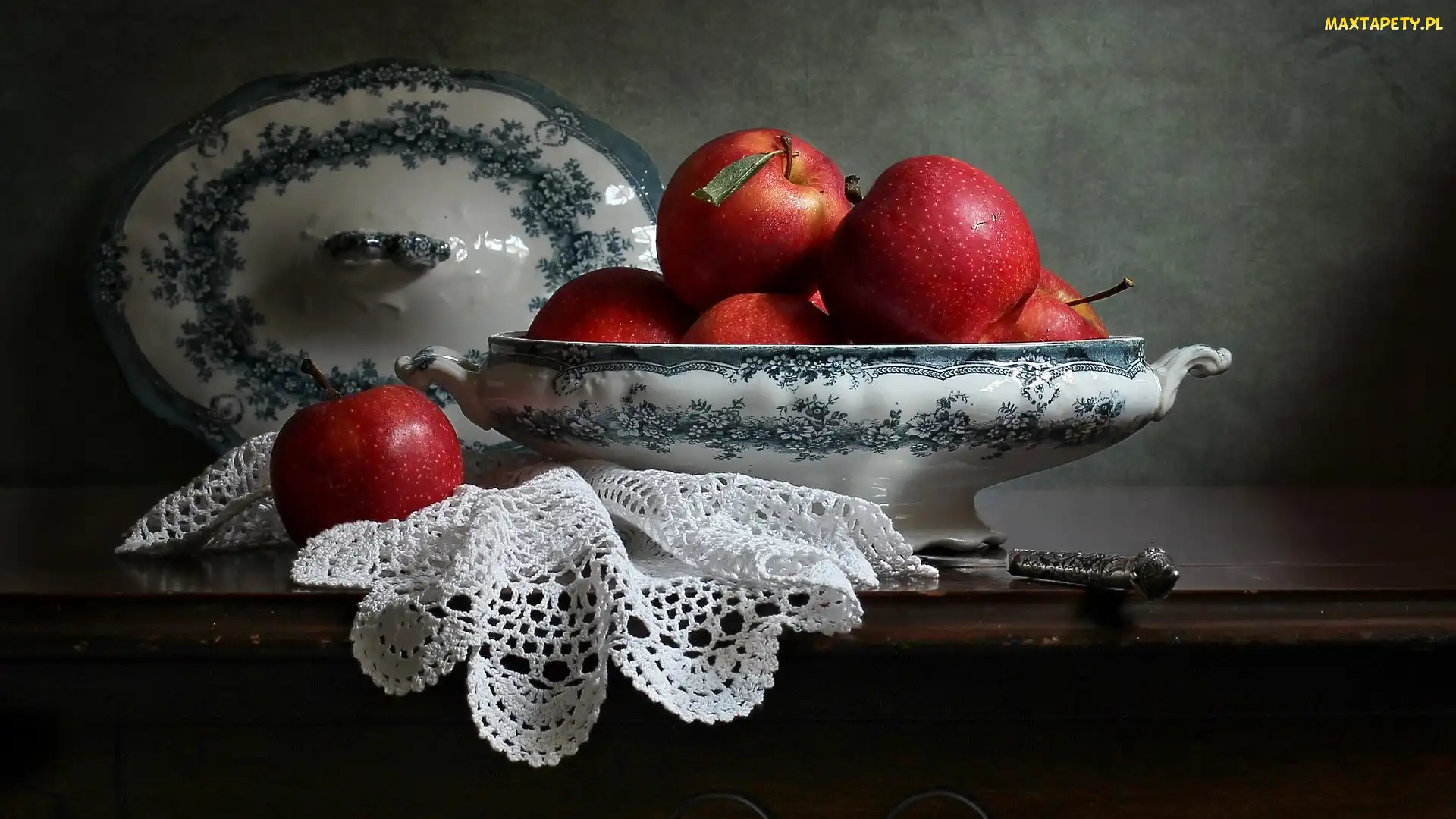 Waza, Serweta, Jabłka, Czerwone, Porcelanowa