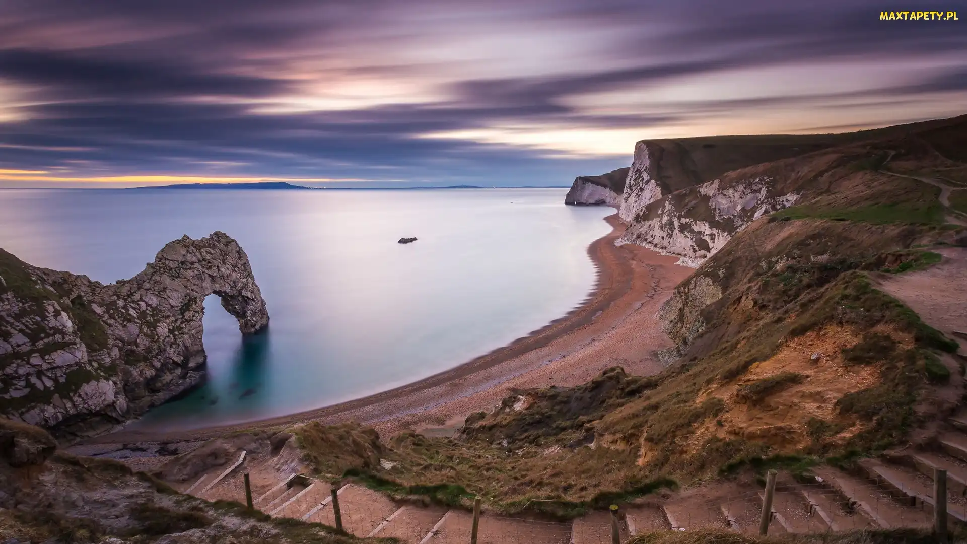 Hrabstwo Dorset, Skały, Anglia, Wybrzeże Jurajskie, Durdle Door, Morze, Schody, Łuk wapienny