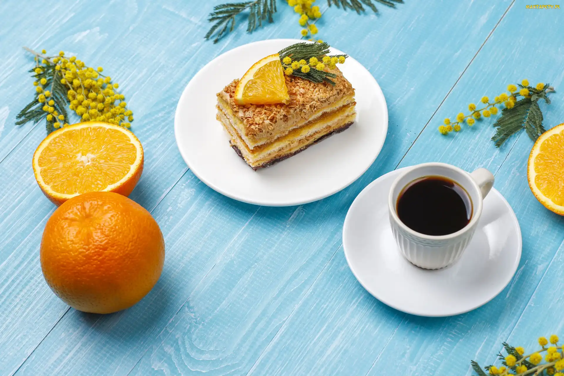 Pomarańcza, Kawa, Ciasto, Filiżanka