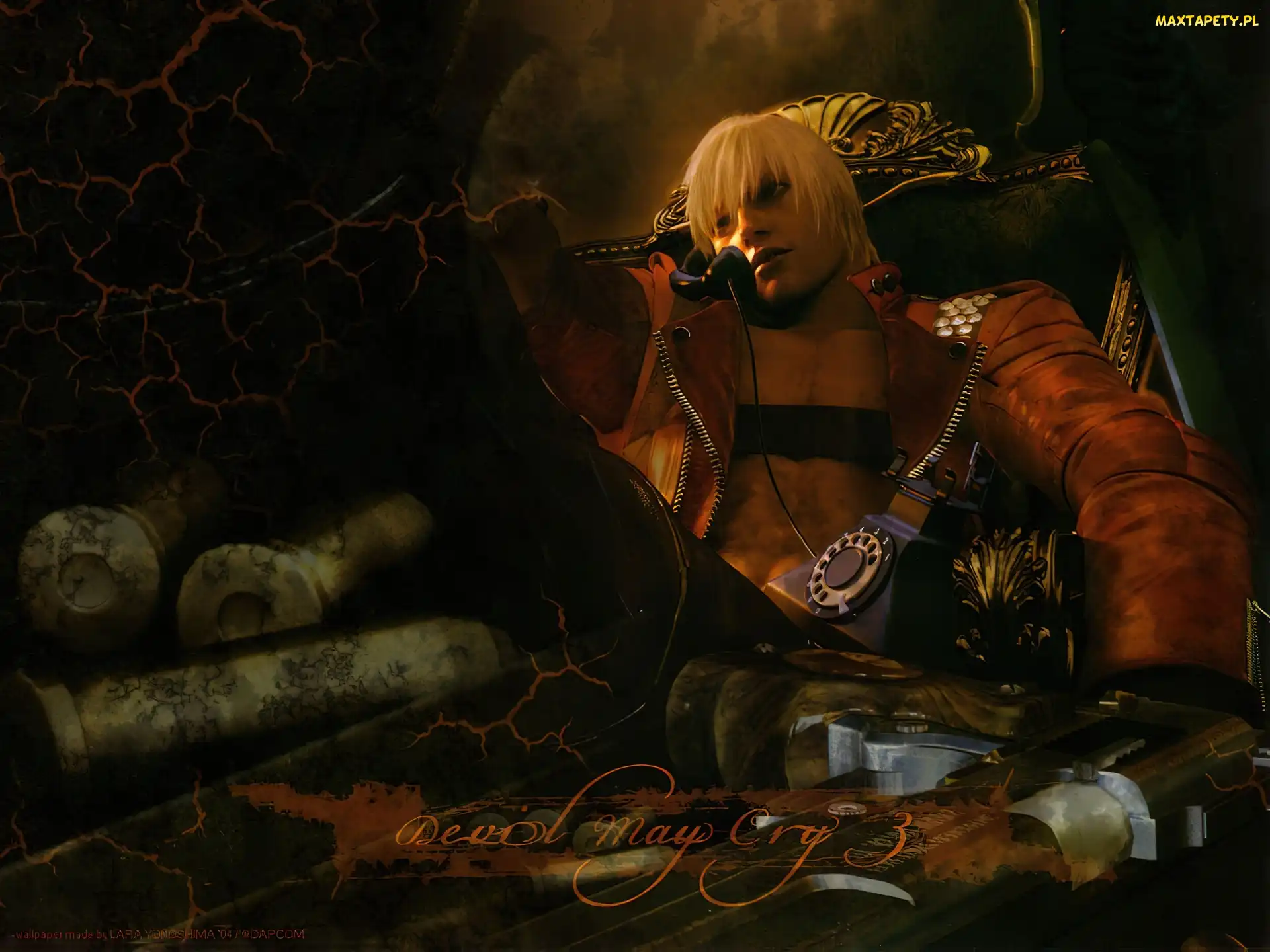 Devil May Cry, broń, fotel, postać mężczyzna