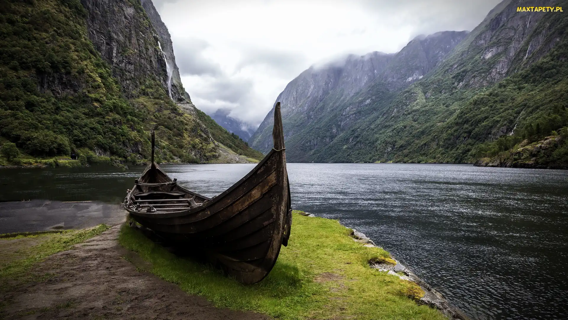 Brzeg, Góry, Łódka, Hardangerfjord, Okręg Vestland, Fiord, Norwegia, Gmina Voss