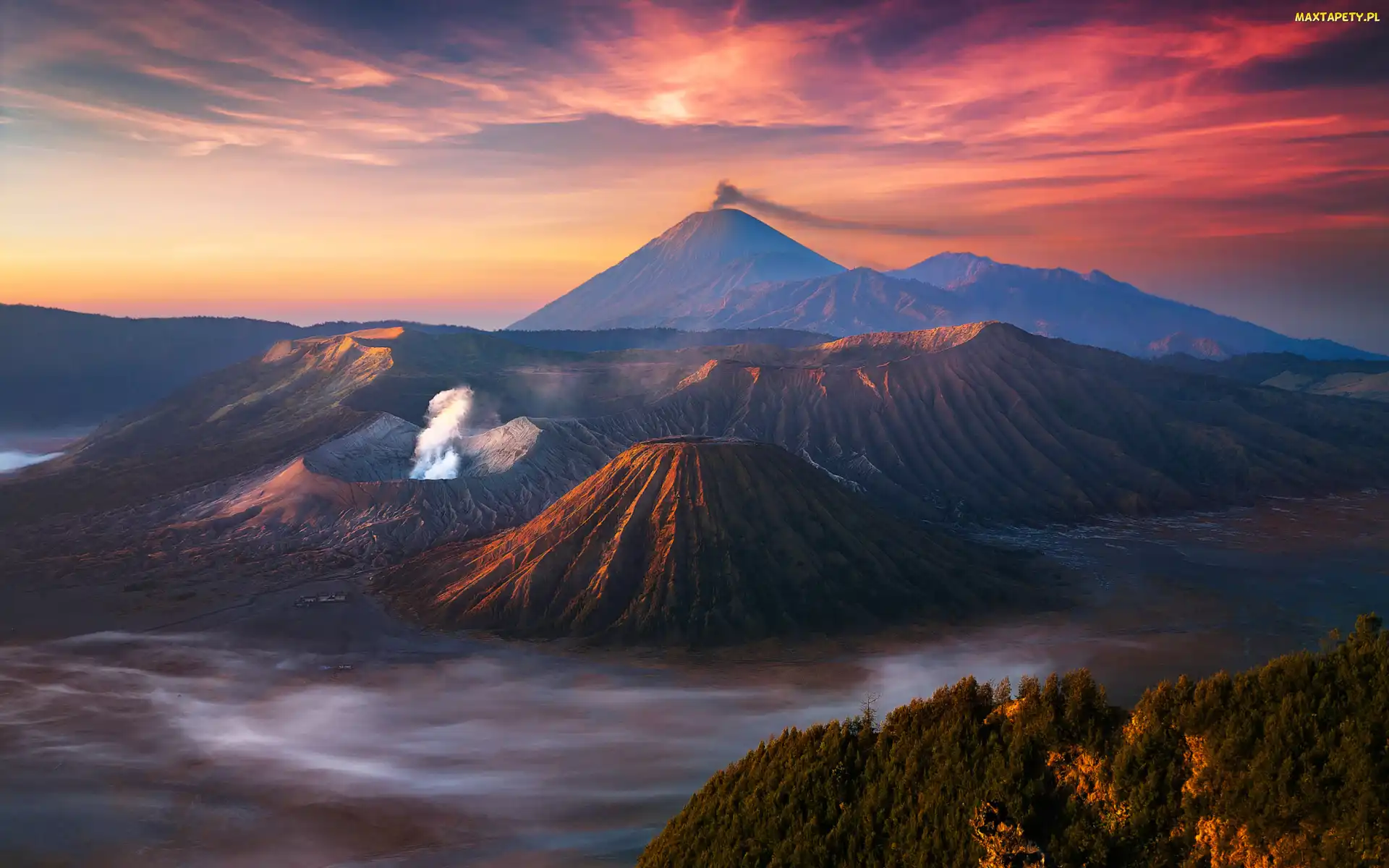 Wulkan, Góry, Indonezja, Niebo, Chmury, Jawa, Mount Bromo