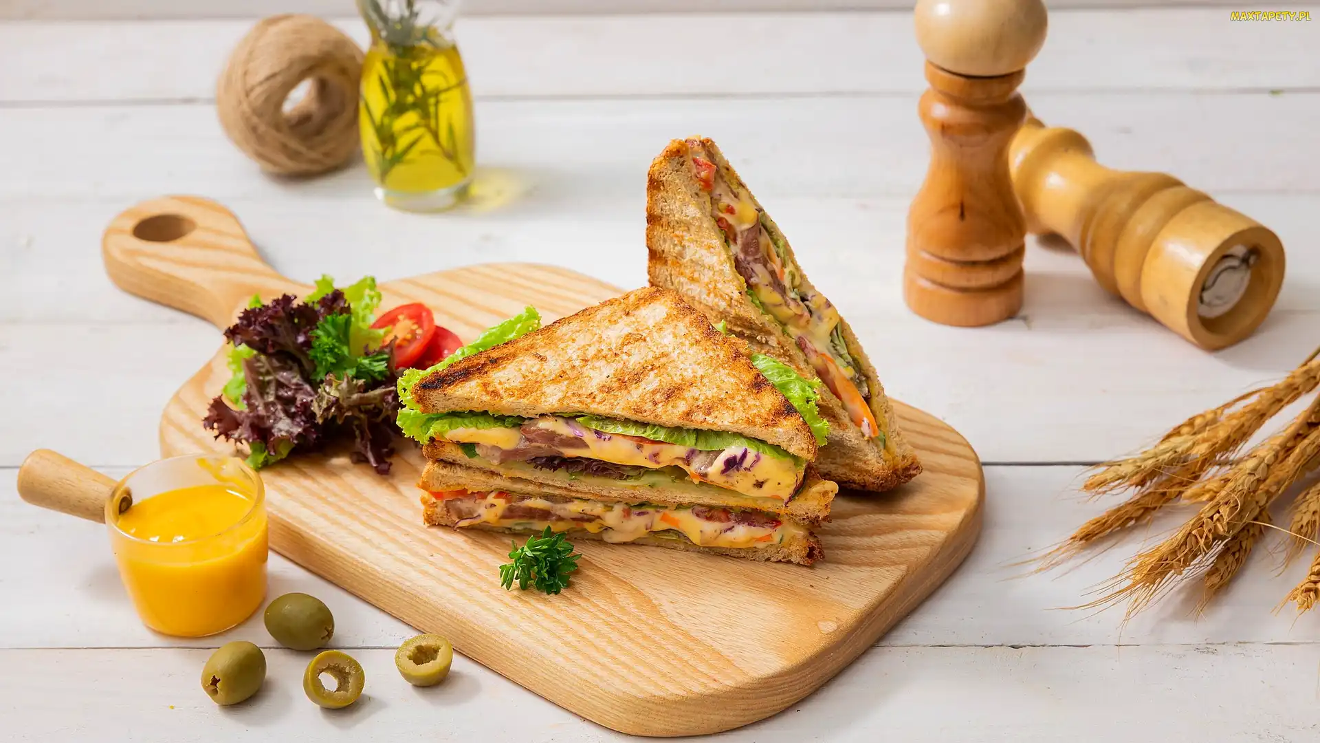 Szklanka, Sok, Sandwiche, Kanapki, Deska, Oliwki
