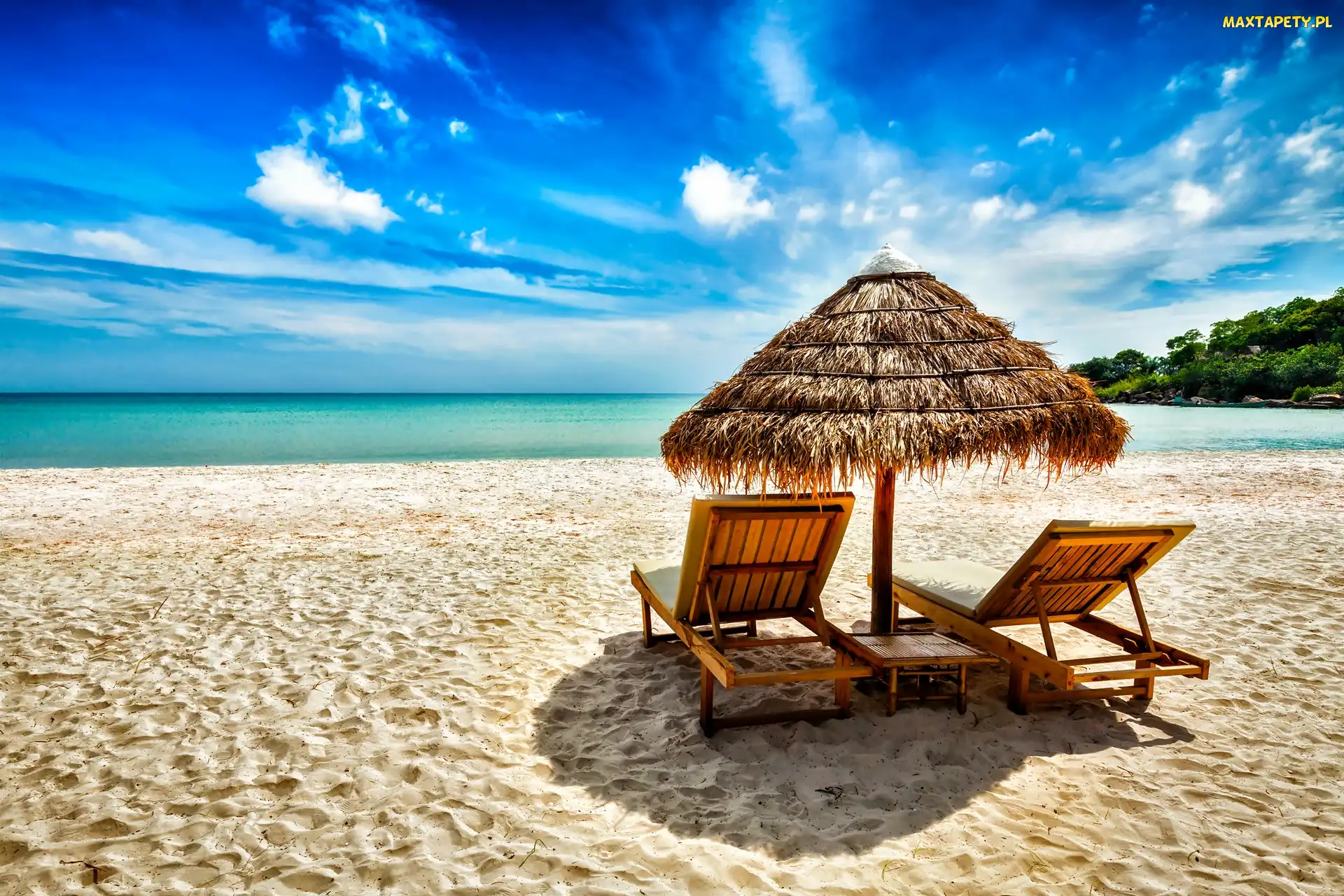 Morze, Parasol, Plaża, Leżaki