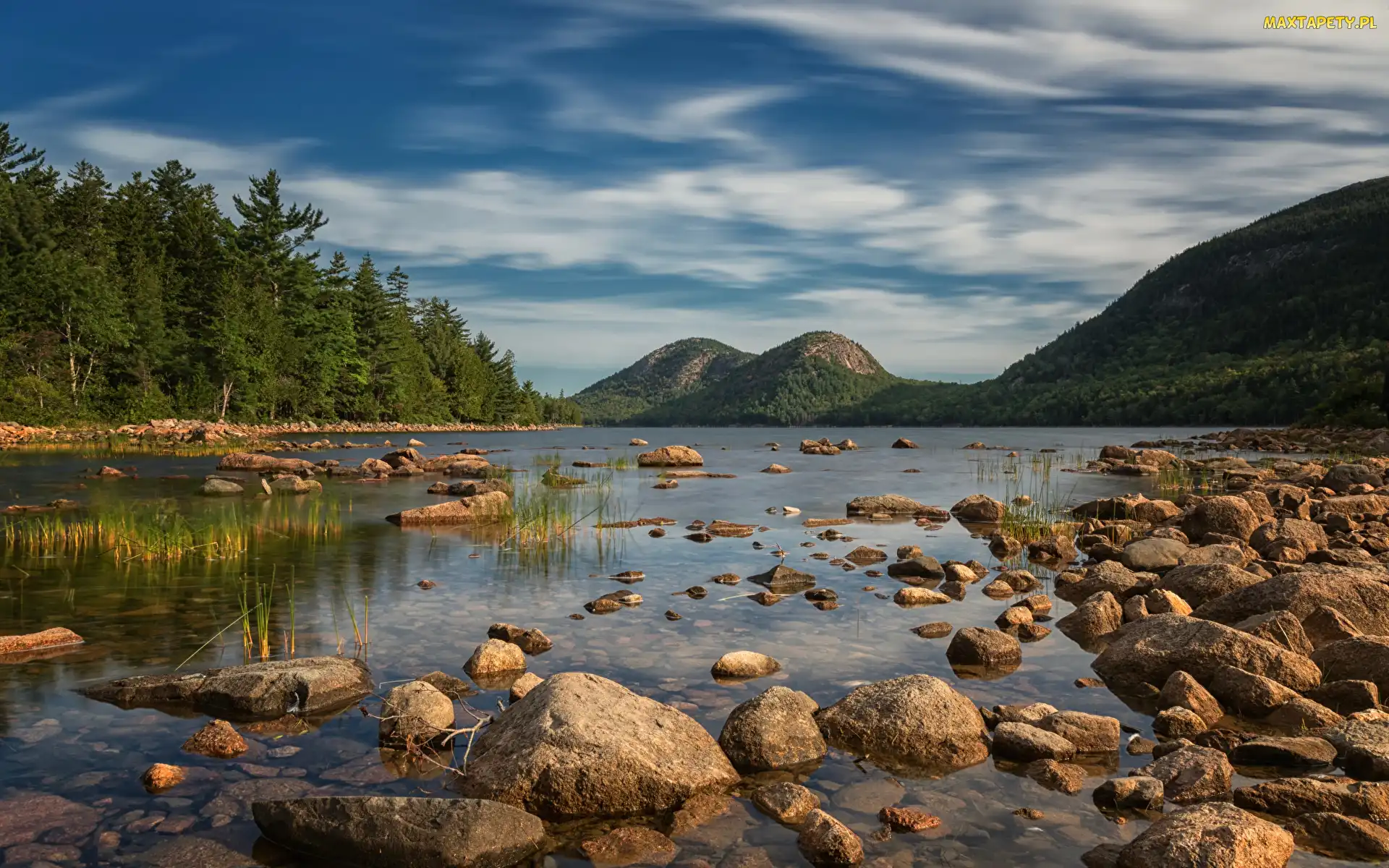 Góry, Kamienie, Stan Maine, Bubble Mountains, Jezioro Jordan Pond, Stany Zjednoczone, Park Narodowy Acadia