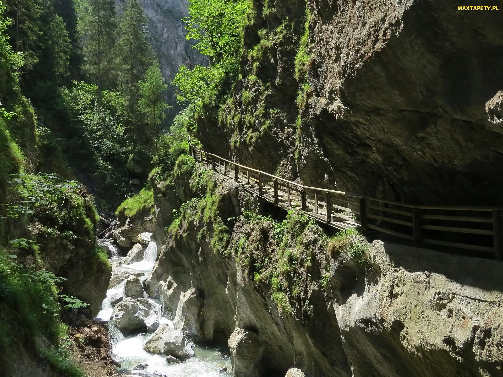 Przejście, Skały, Strumień, Ogrodzenie, Wąwóz, Salzburg, Kitzlochklamm, Góry, Austria, Alpy Salzburskie