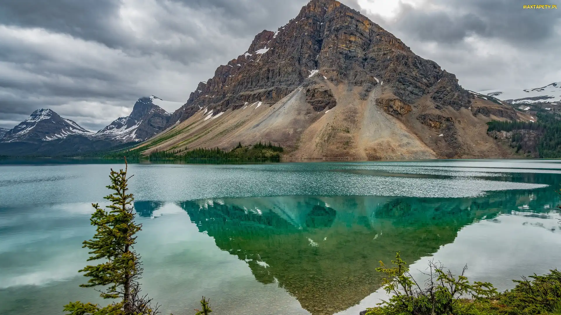 Alberta, Szczyt Crowfoot Mountain, Bow Lake, Kanada, Góry, Jezioro, Park Narodowy Banff