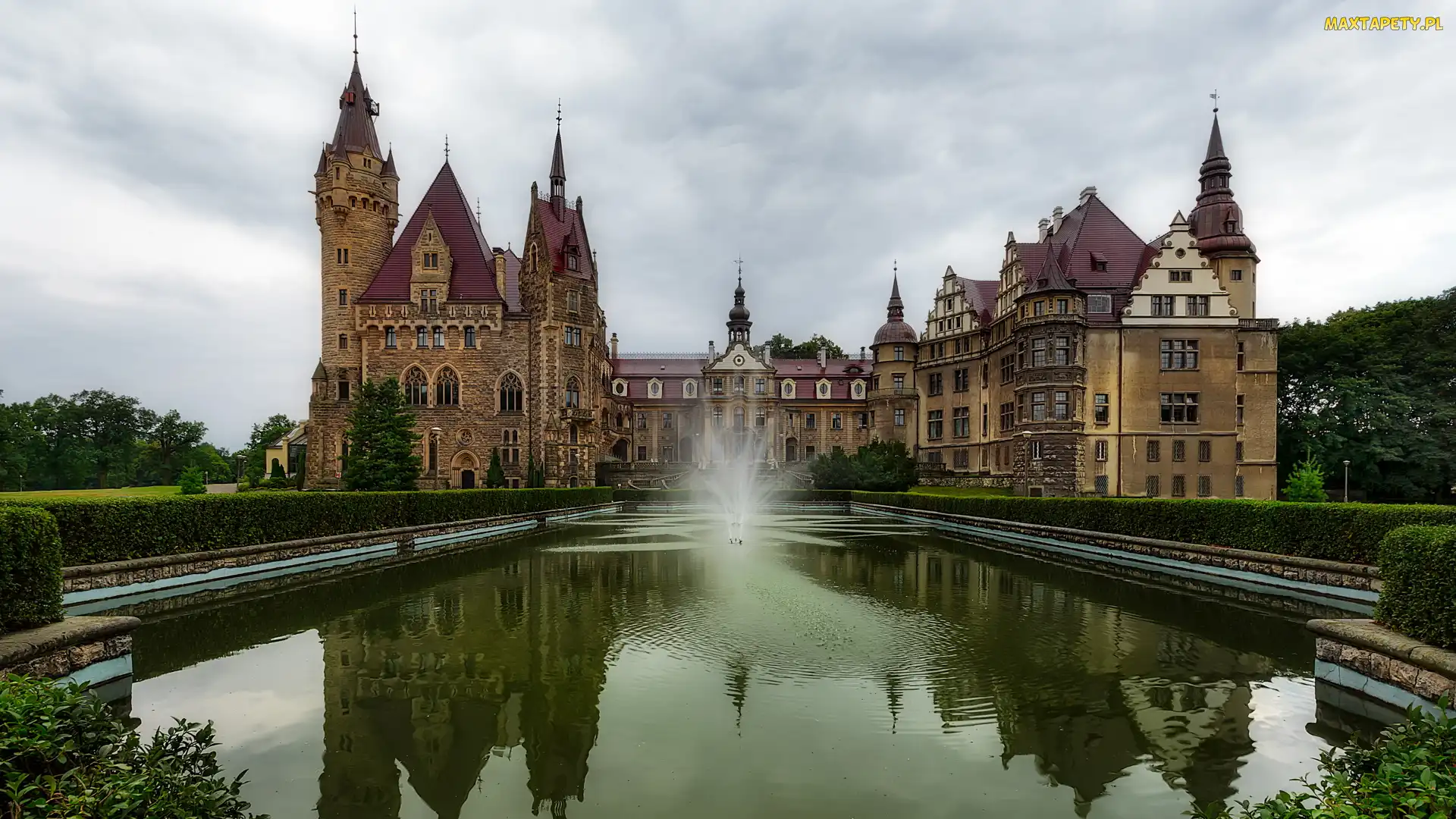 Polska, Województwo opolskie, Fontanna, Pałac w Mosznej, Sadzawka, Moszna