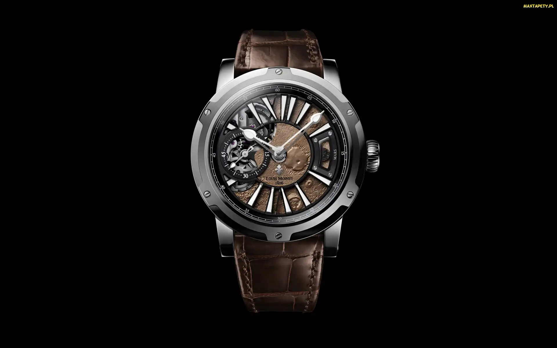 Zegarek, Czarne tło, Skórzany, Pasek, Louis Moinet