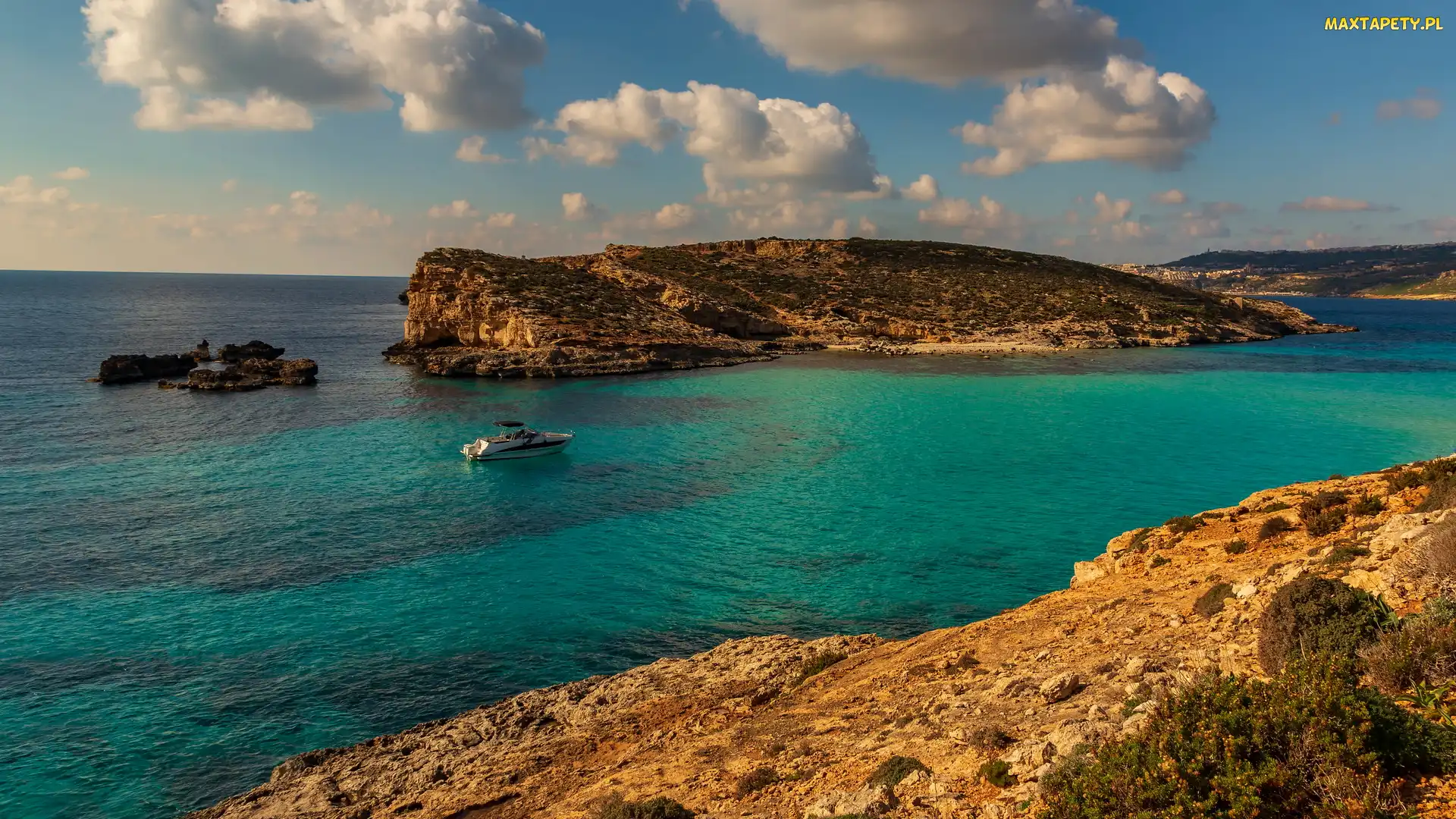 Malta, Jacht, Błękitna Laguna, Cieśnina, Morze, Skały