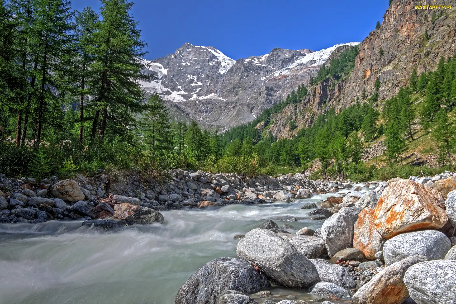 Park Narodowy Gran Paradiso, Alpy, Kamienie, Włochy, Góry, Dolina Aosty, Rzeka