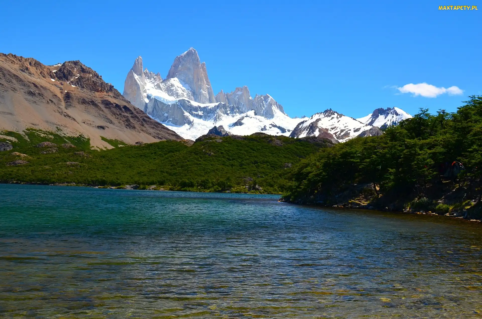 Góry, Argentyna, Patagonia, Szczyt Fitz Roy, Jezioro