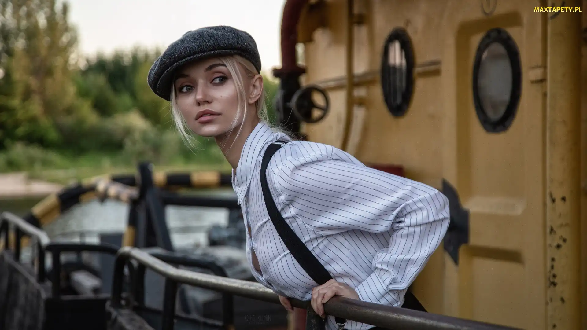 Blondynka, Koszula, Biała, Czapka, Kobieta