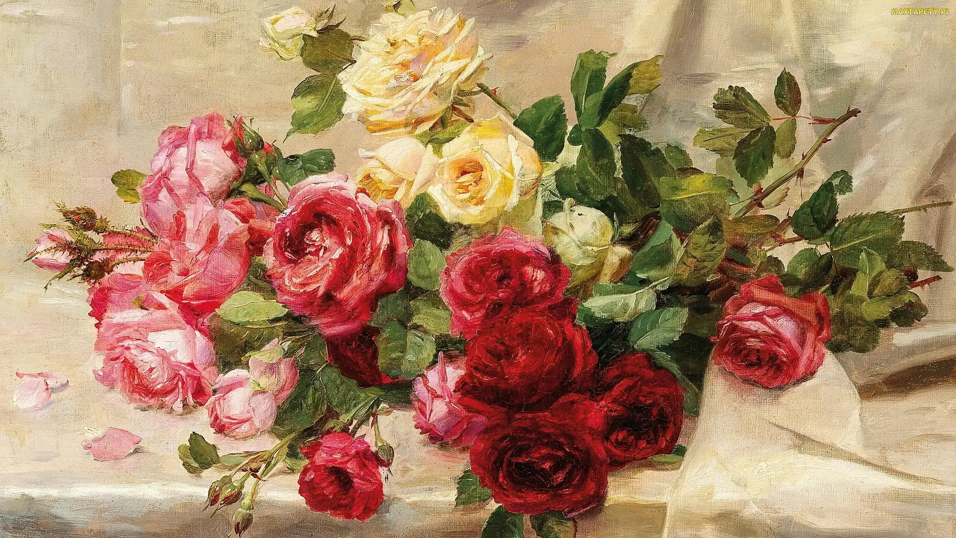 Obraz, Stół, Róże, Dominique Rozier, Malarstwo