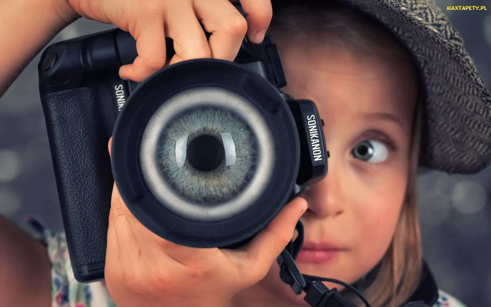 Śmieszne, Oko, Dziewczynka, Aparat fotograficzny