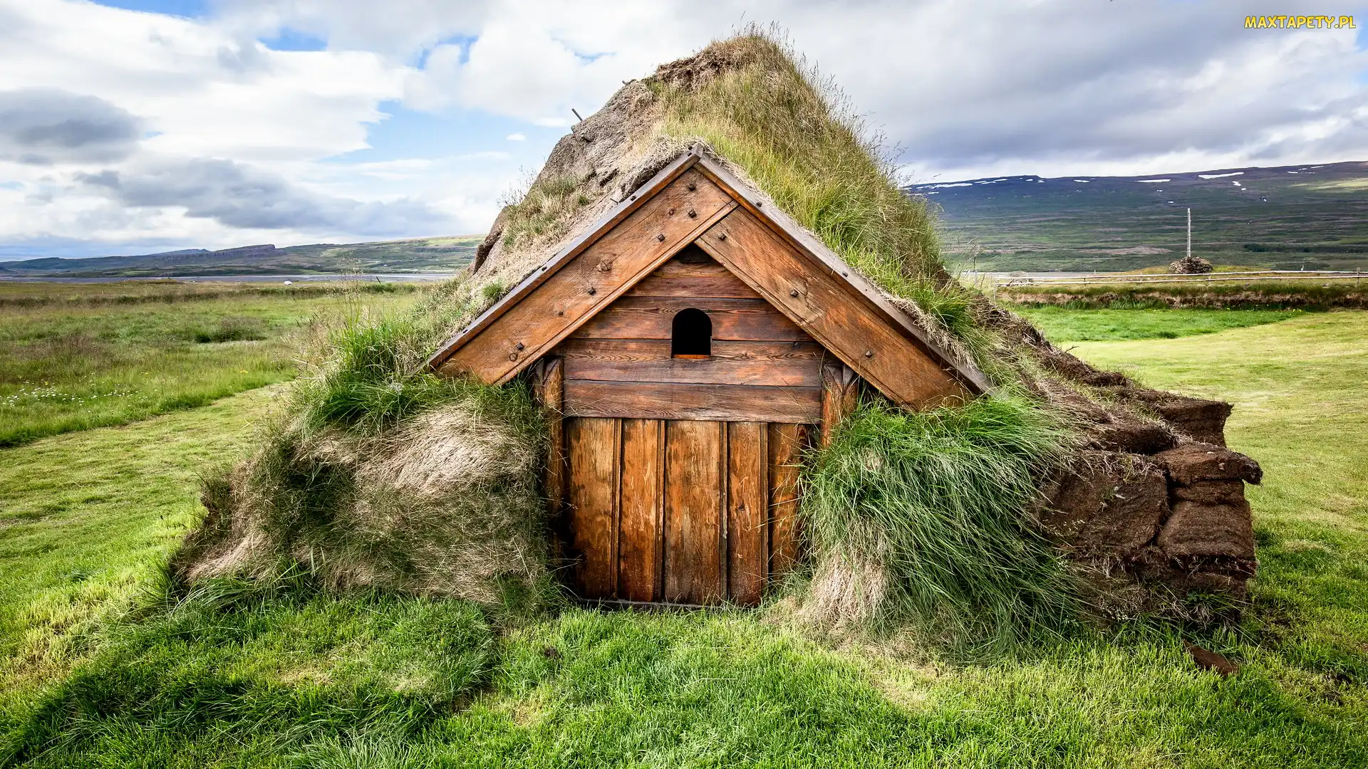 Geirsstadir, Trawa, Domek, Islandia, Kamienie, Drewniany, Murawa