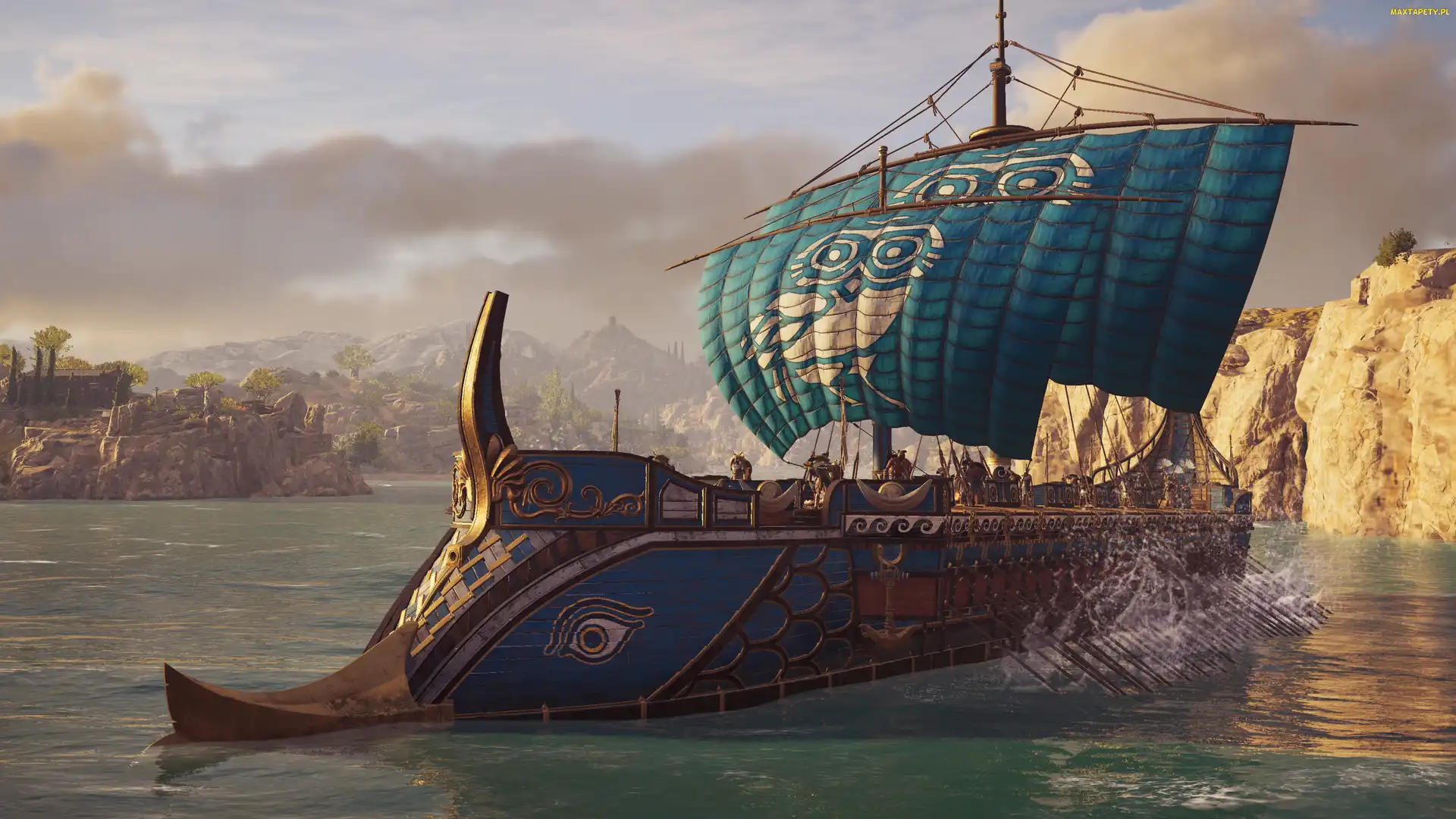 Gra, Skały, Żaglowiec, Morze, Assassins Creed Odyssey