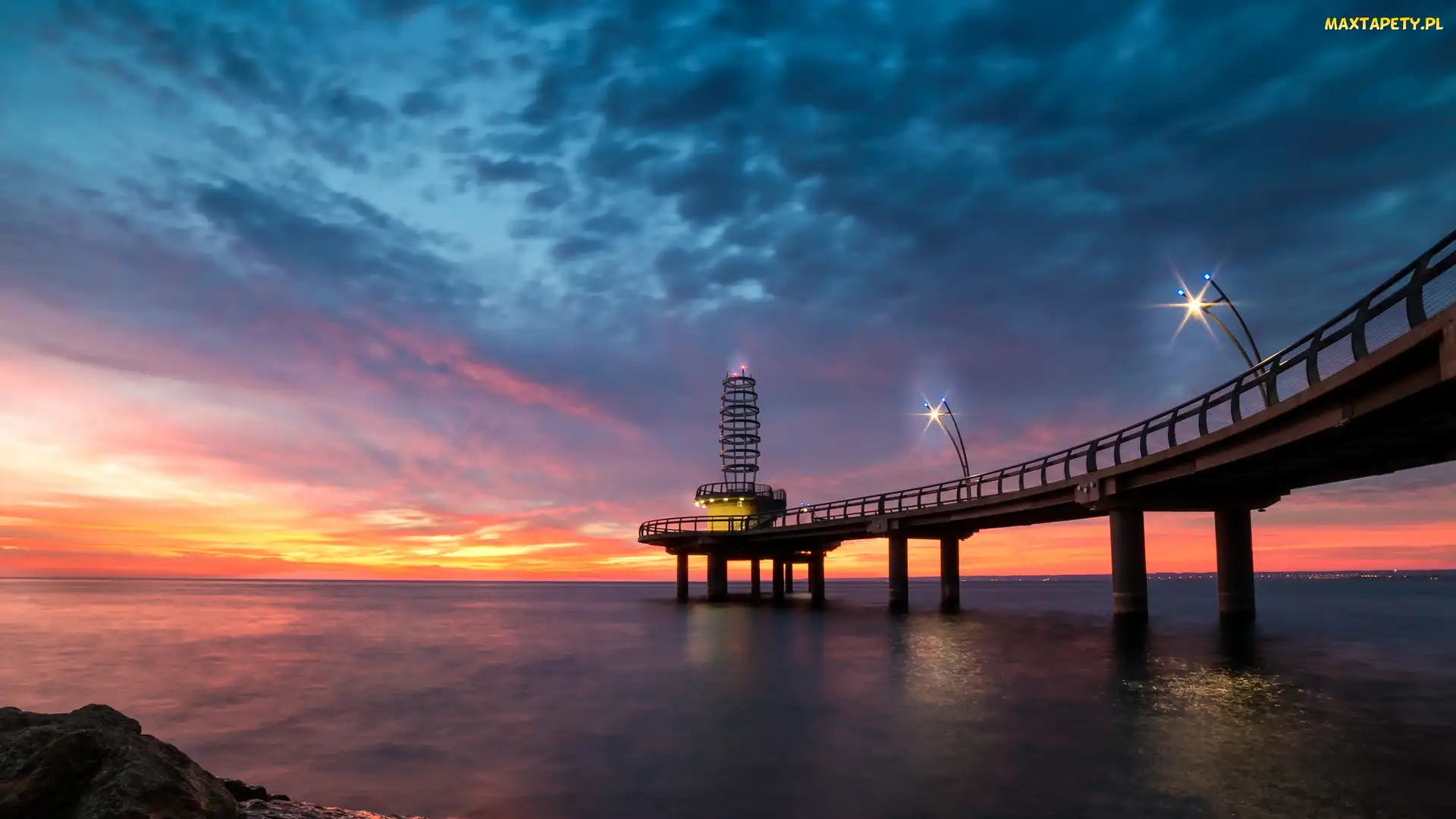 Molo, Jezioro Ontario, Kanada, Burlington, Zachód słońca, Prowincja Ontario, Brant Street Pier