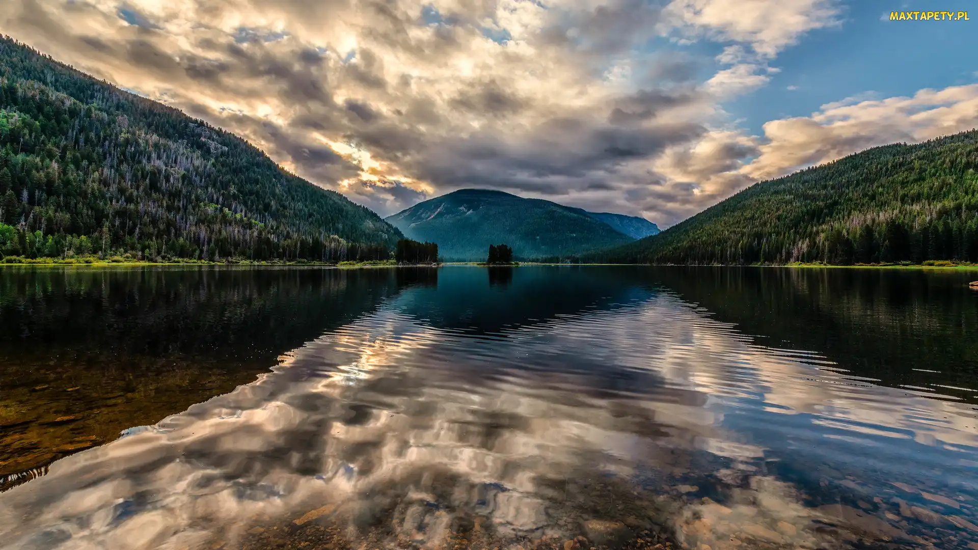 Jezioro, Kolorado, Indian Peaks Wilderness, Stany Zjednoczone, Hrabstwo Grand, Chmury, Monarch Lake, Zalesione, Góry