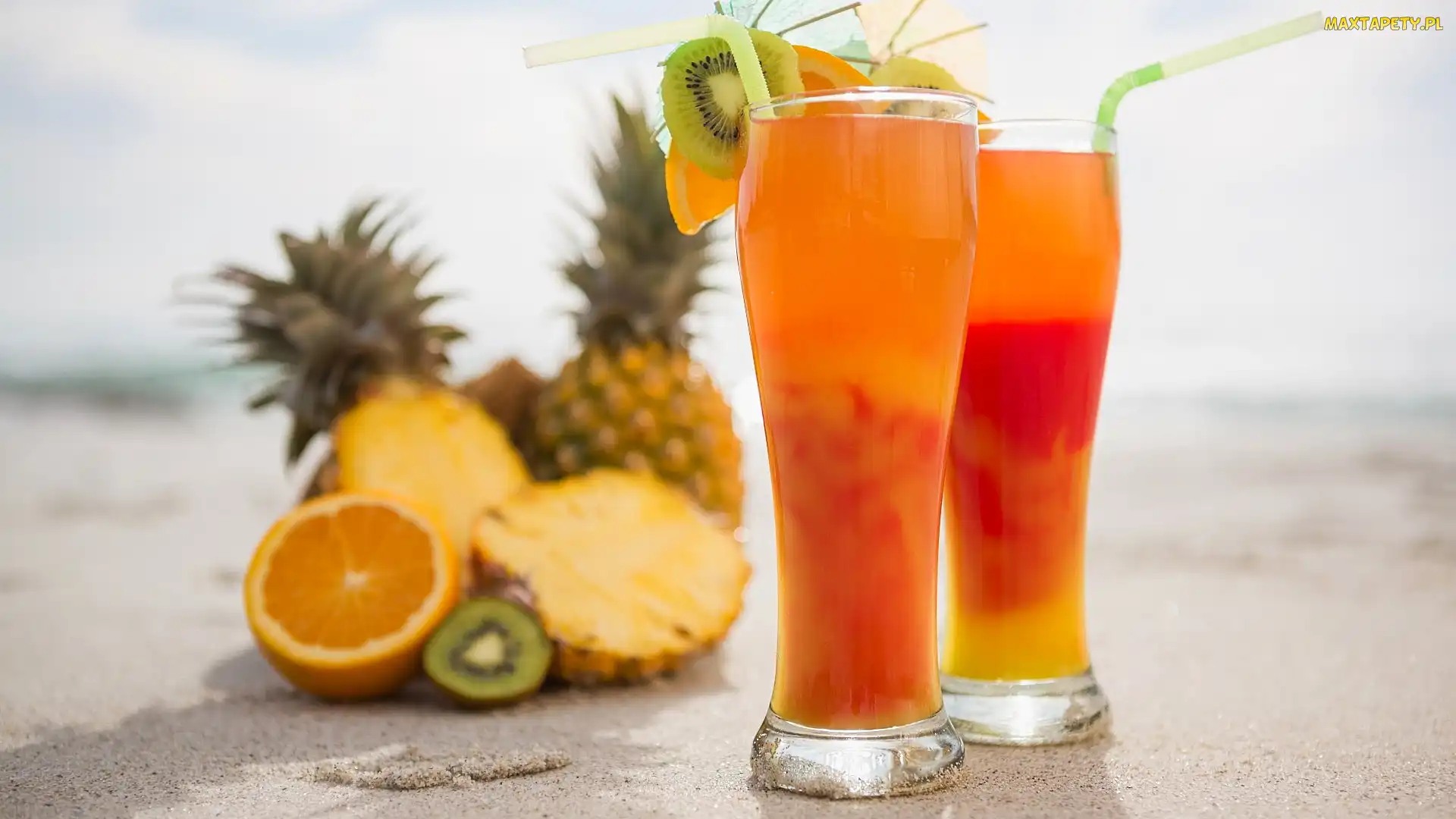 Dwa, Kiwi, Szklanki, Ananas, Napoje