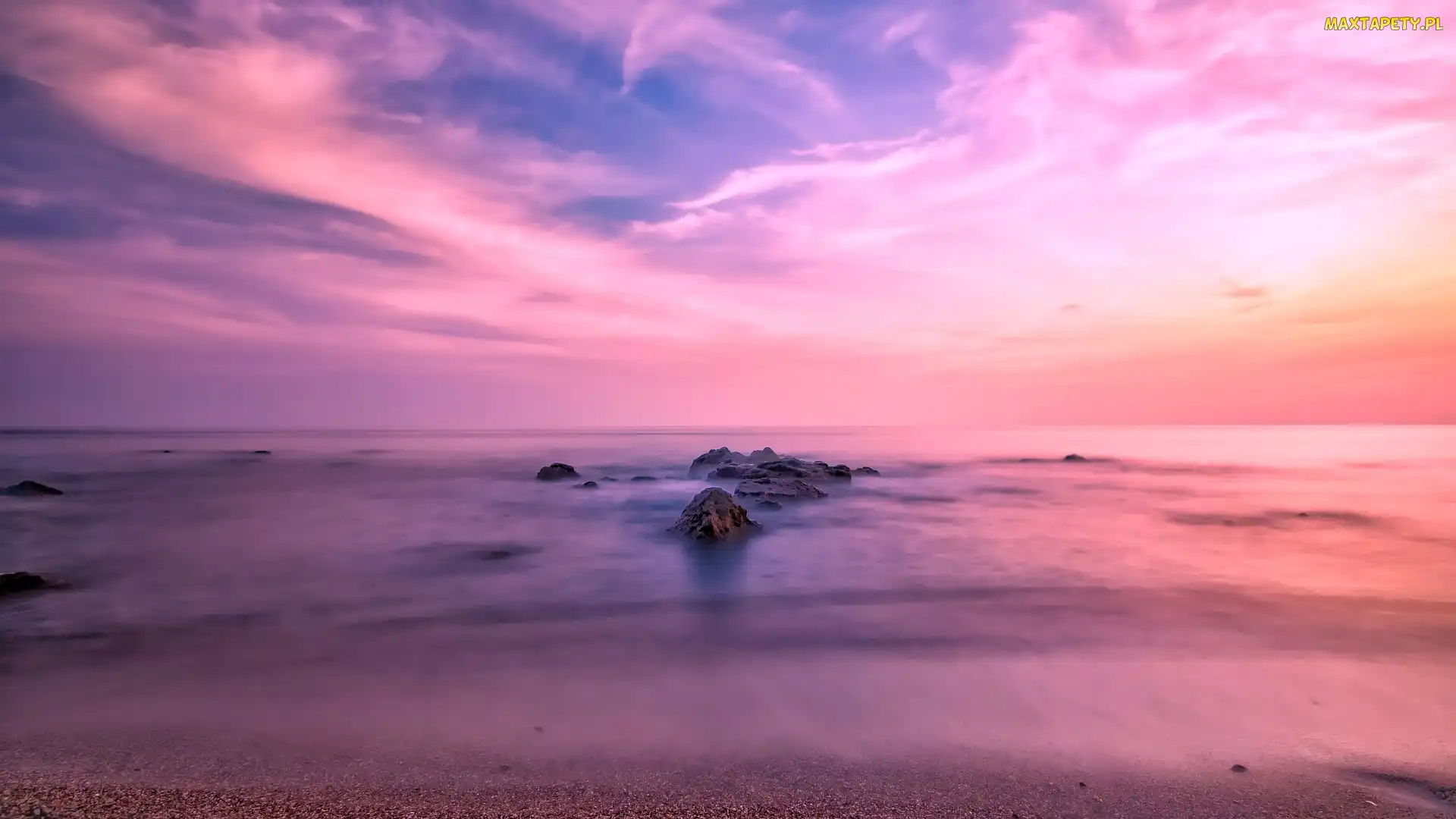 Wschód słońca, Skały, Morze, Plaża, Brzeg, Piasek