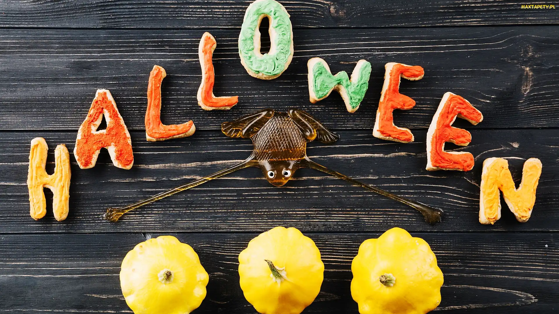 Dynie, Żelka, Napis, Ciasteczka, Halloween, Żaba