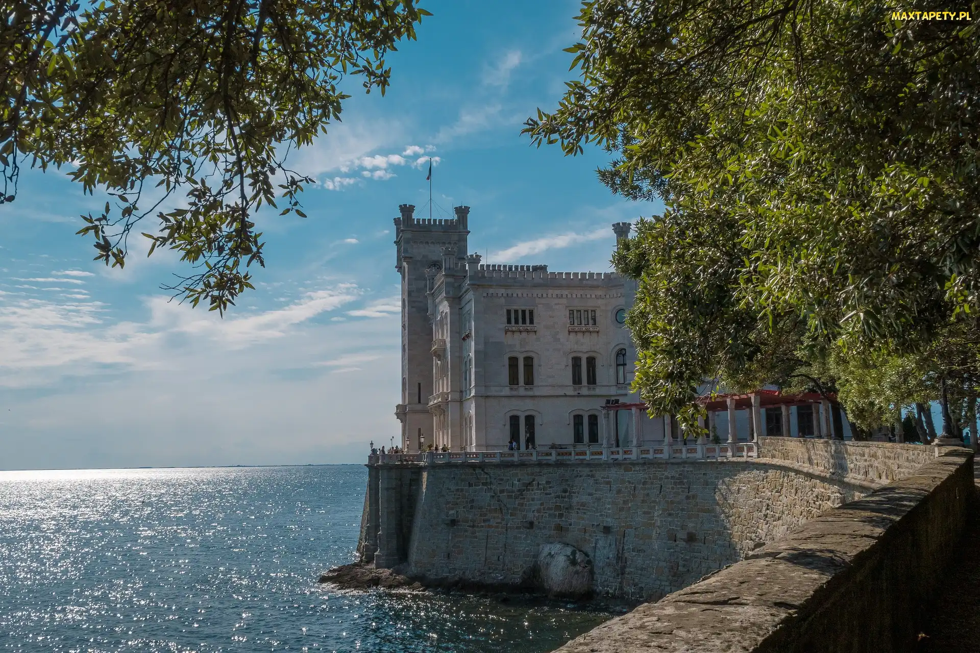 Włochy, Triest, Zamek Miramare, Drzewa