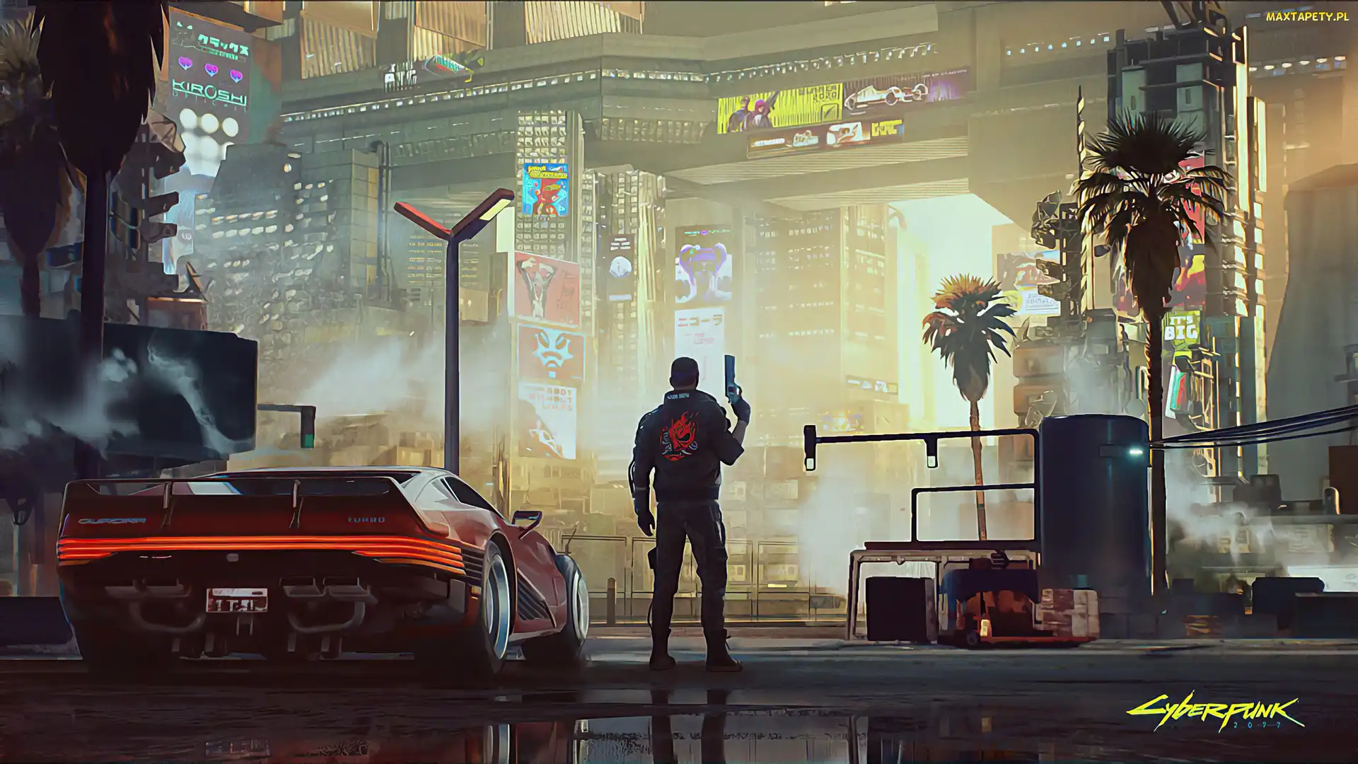 Cyberpunk 2077, Miasto, Samochód, Człowiek, Gra