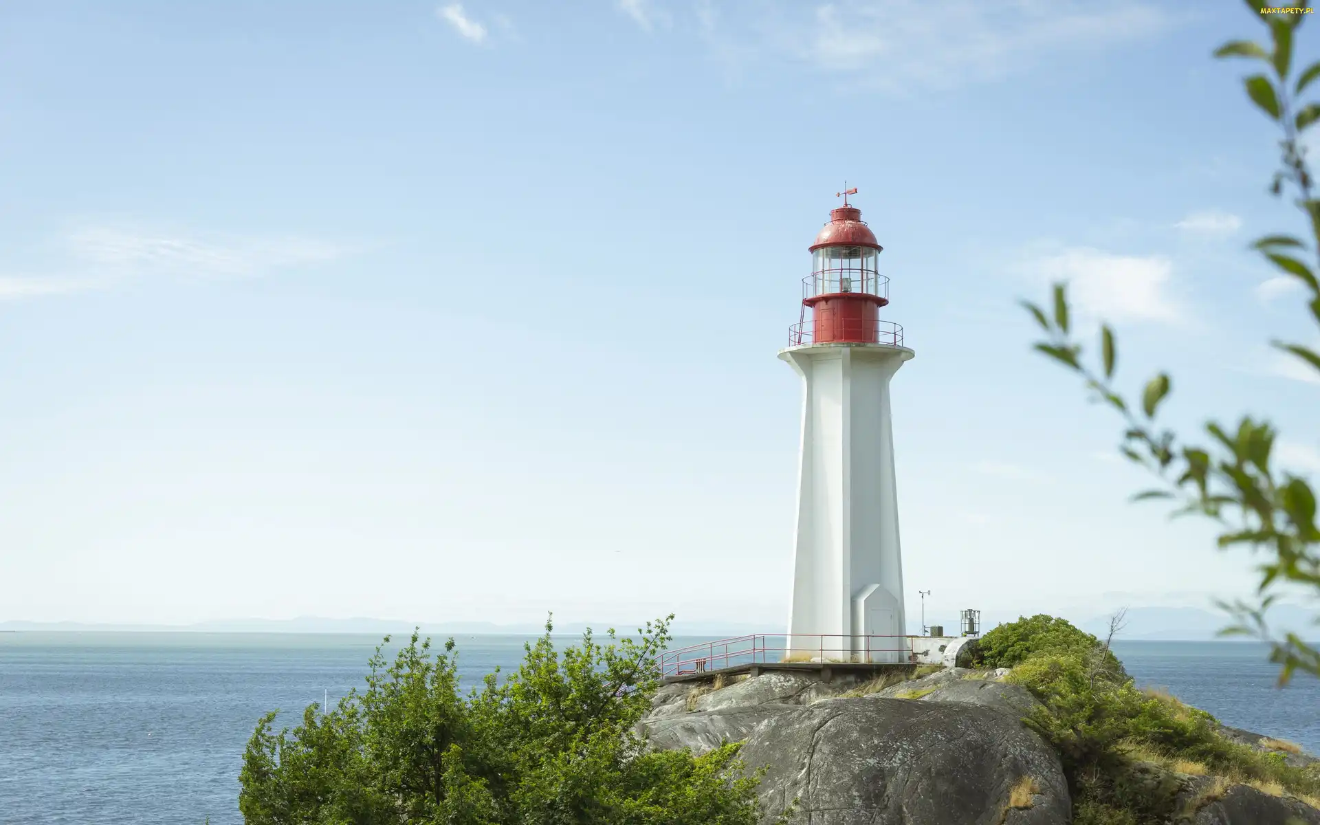 Sheringham Point Lighthouse, Latarnia morska, Kanada, Roślinność, Morze, Vancouver, Skała