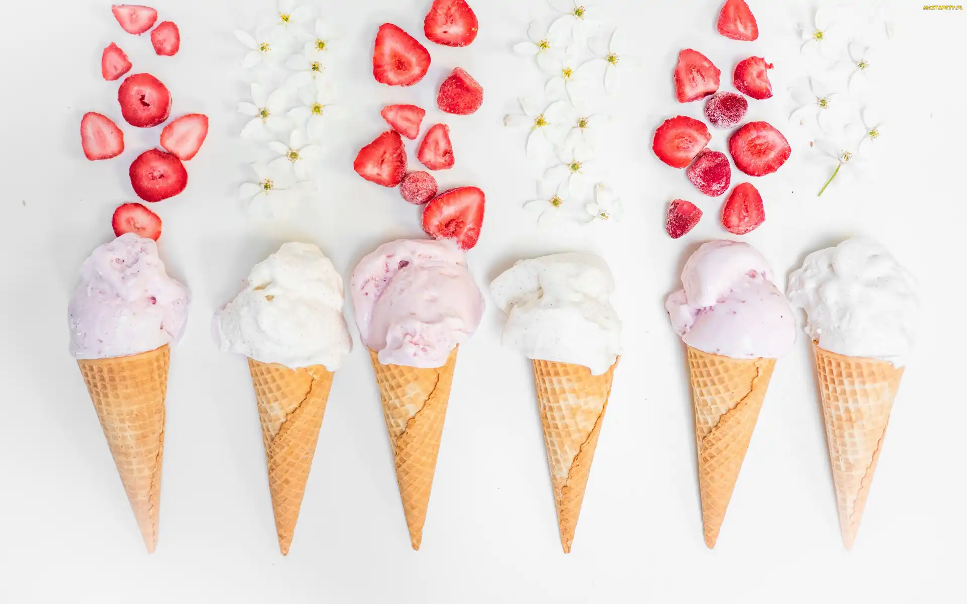 Truskawki, Kwiaty, Lody