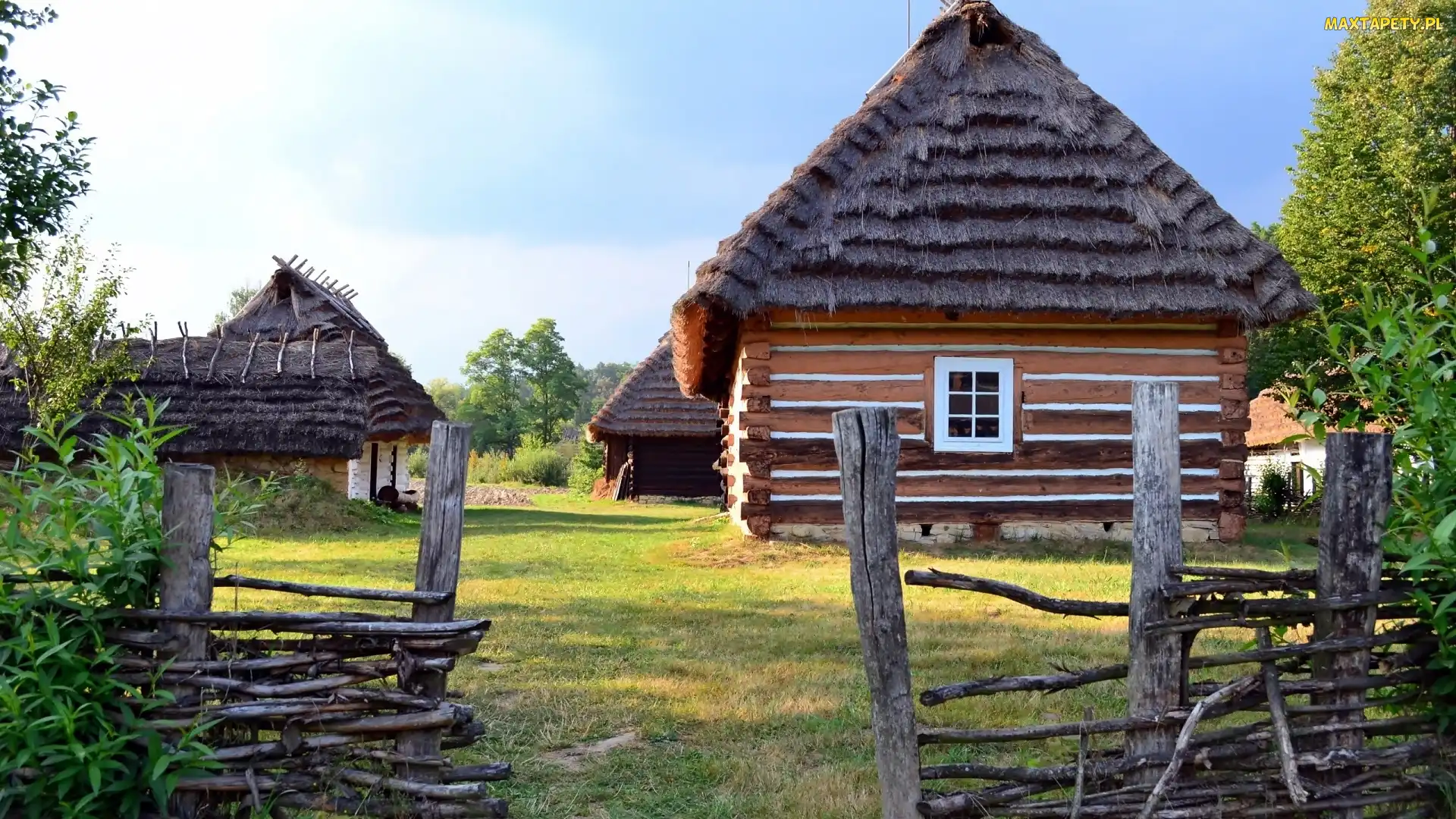 Płot, Drzewa, Wieś, Domy